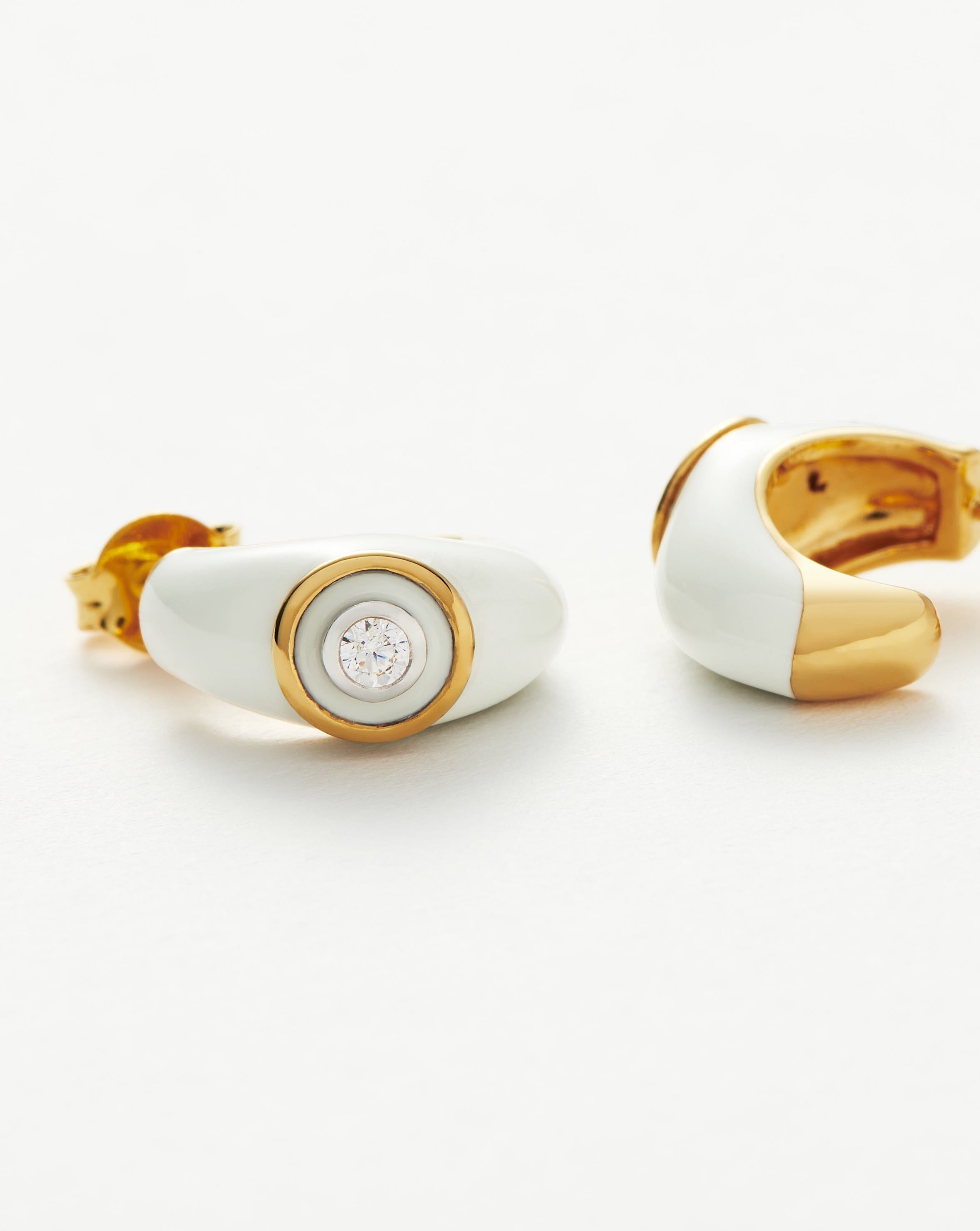 Enamel & Stone Dome Small Hoop Earrings - Dainty Boho Jewelry for Women, Hypoallergenic Fashion Earrings for Everyday Wear & Special Occasions