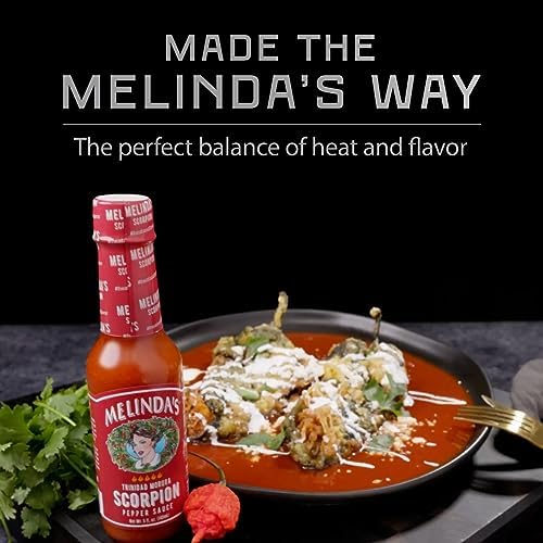 Melinda's Scorpion Pepper Hot Sauce - Gourmet Trinidad Moruga Scorpion Hot Sauce with Carrots, Onion & Lime Juice - Keto, Vegan, Gluten Free, Kosher Certified - 5oz Bottle (4-Pack) - Perfect for Tacos, Wings, Burgers & Spicy Food Lovers