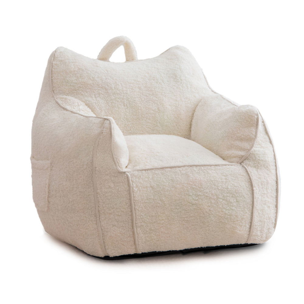 MAXYOYO Kids Sherpa Bean Bag Chair & Couch - Soft Plush Children's Room Furniture with Decorative Edges (White) - Perfect for Reading Nooks, Playrooms & Bedroom Relaxation