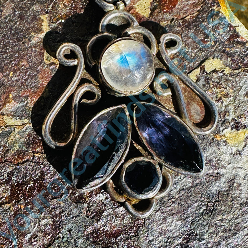 925 Sterling Silver Moonstone & Iolite Pendant Necklace for Women - Elegant Gemstone Jewelry Gift for Birthday, Anniversary & Special Occasions