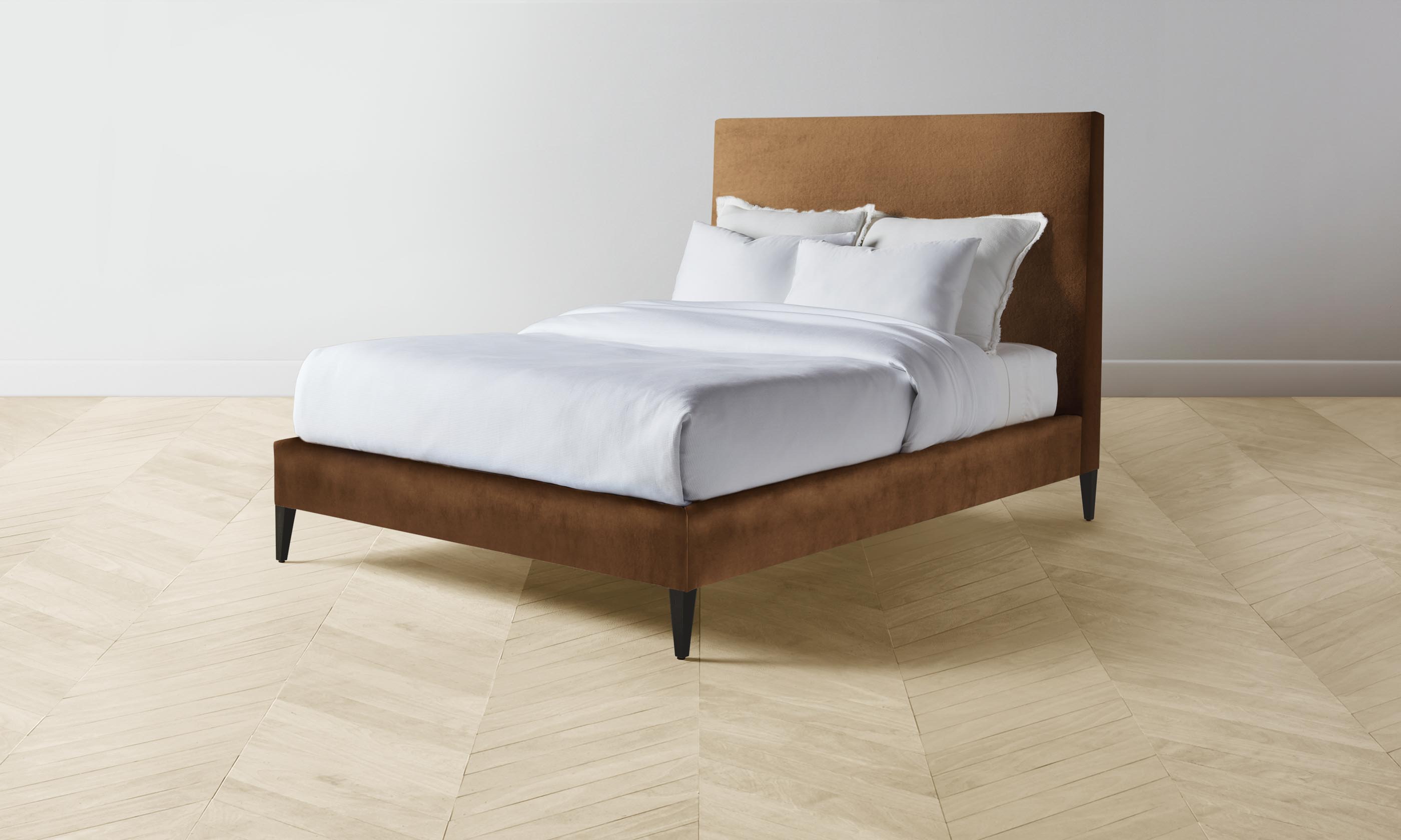 Essex Bed with Performance Velvet Upholstery in Cider Color – Perfect for Modern Bedrooms and Cozy Home Decor