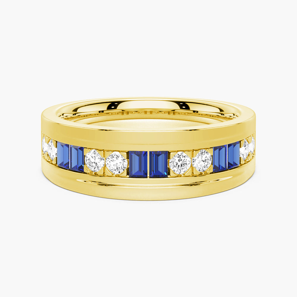 7.5mm Sapphire and Moissanite Men's Wedding Band Ring - Durable Luxury Wedding Ring for Men, Perfect for Engagement, Anniversary and Special Occasions