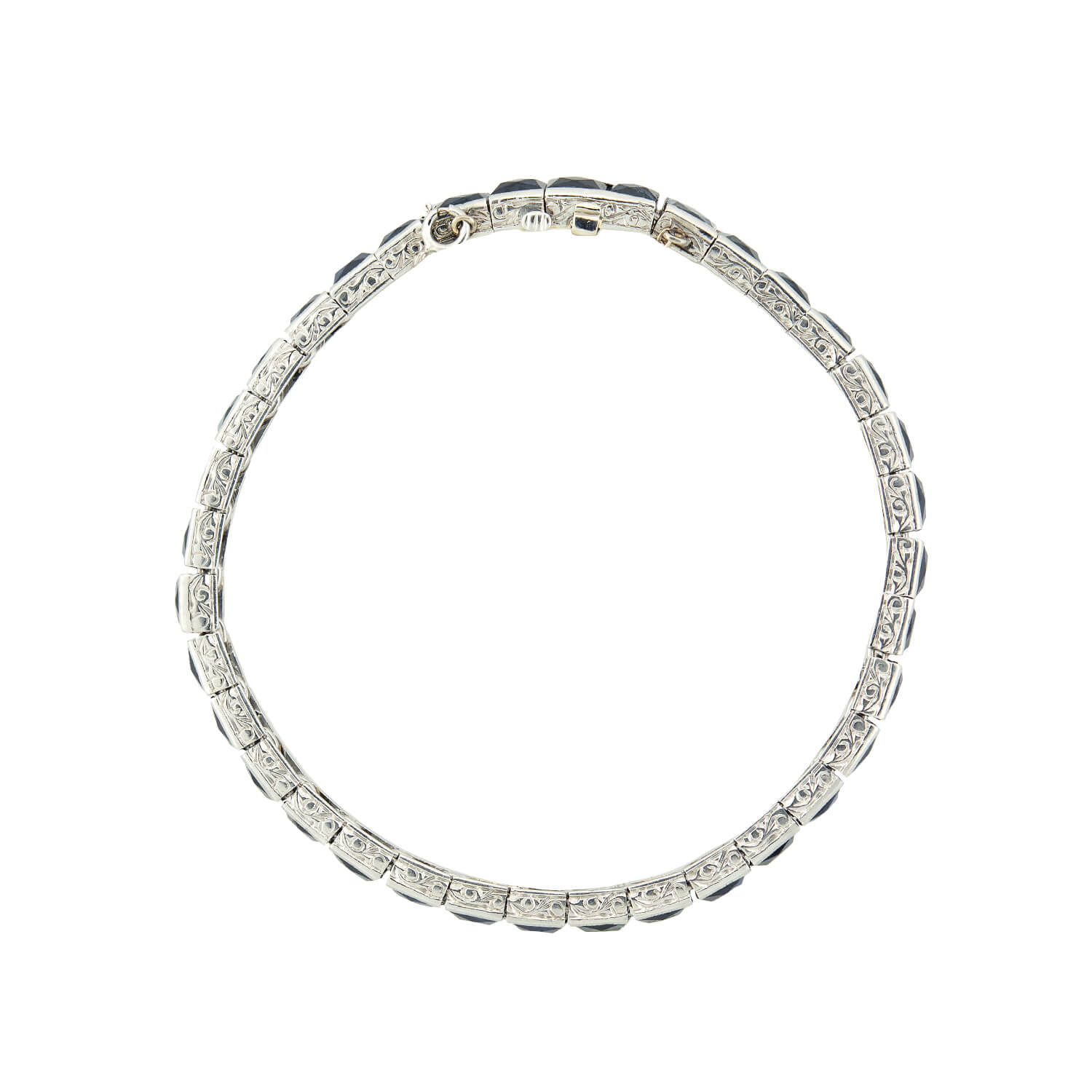 Art Deco Platinum French Cut Sapphire Line Bracelet - 12ctw Vintage Jewelry for Women, Elegant Evening Wear & Special Occasion Gift