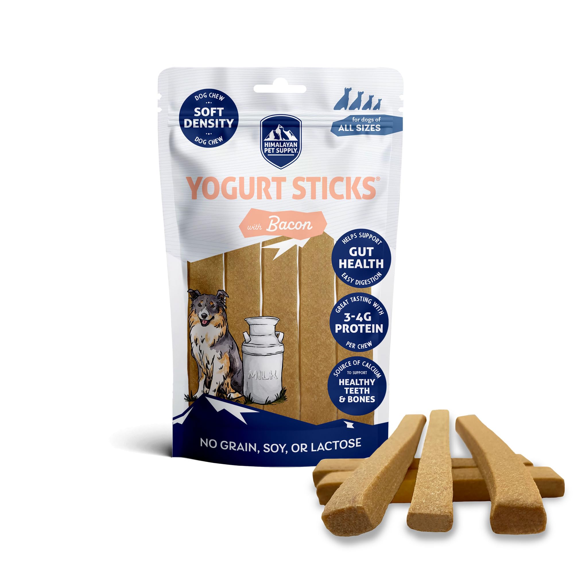 Himalayan Dog Chew Yogurt Sticks - Bacon Flavored Natural Dog Treats with Prebiotics, Probiotics & Protein for Digestive Support | Lactose & Gluten Free, Made in USA | Healthy Snacks for Small, Medium & Large Breeds | Perfect for Training Rewards & Dental Health