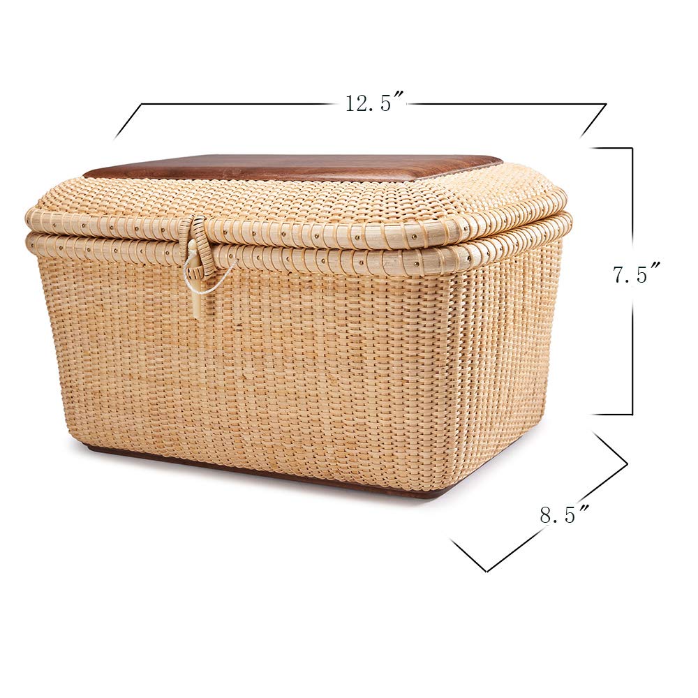 Handwoven Rattan Storage Basket Set with Lid - Woven Nantucket Style Tea & Fruit Basket for Shelves, Home Organizer, Desktop | Perfect for Kitchen, Bathroom, Living Room & Bedroom Organization