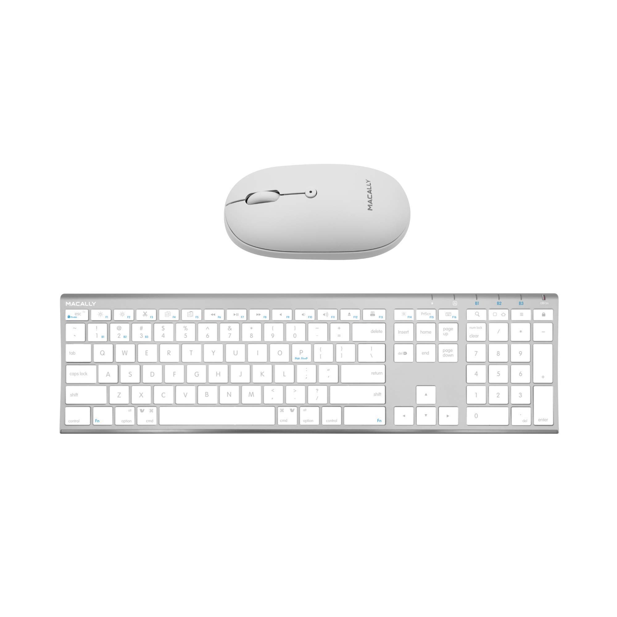 Macally Wireless Bluetooth Rechargeable Mouse & Keyboard Set - Ice White Finish, Classic Apple Aesthetic | Compatible with MacBook, iPad, iMac | Perfect for Home Office, Work & Travel Use