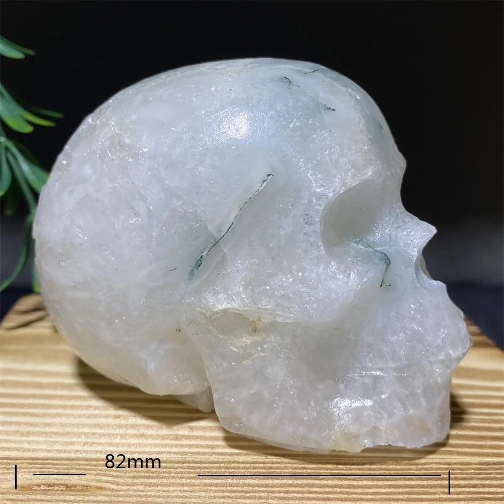 Natural Green Moss Agate Carved Skull Druzy Crystal - Healing Stone Geode for Witchcraft & Home Decor | Meditation, Altar Display & Spiritual Healing Gift