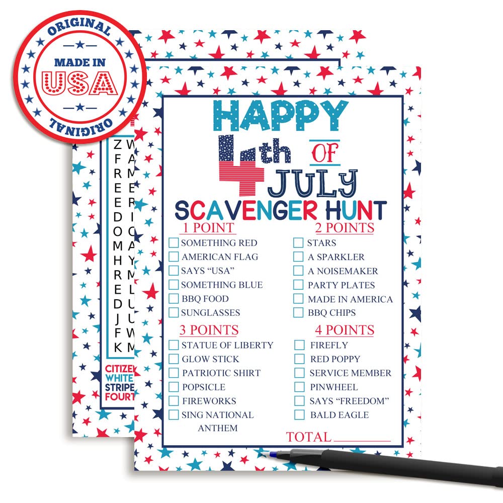 Amanda Creation 4th of July Patriotic Word Search & Scavenger Hunt Game Cards - 10 Pack (5
