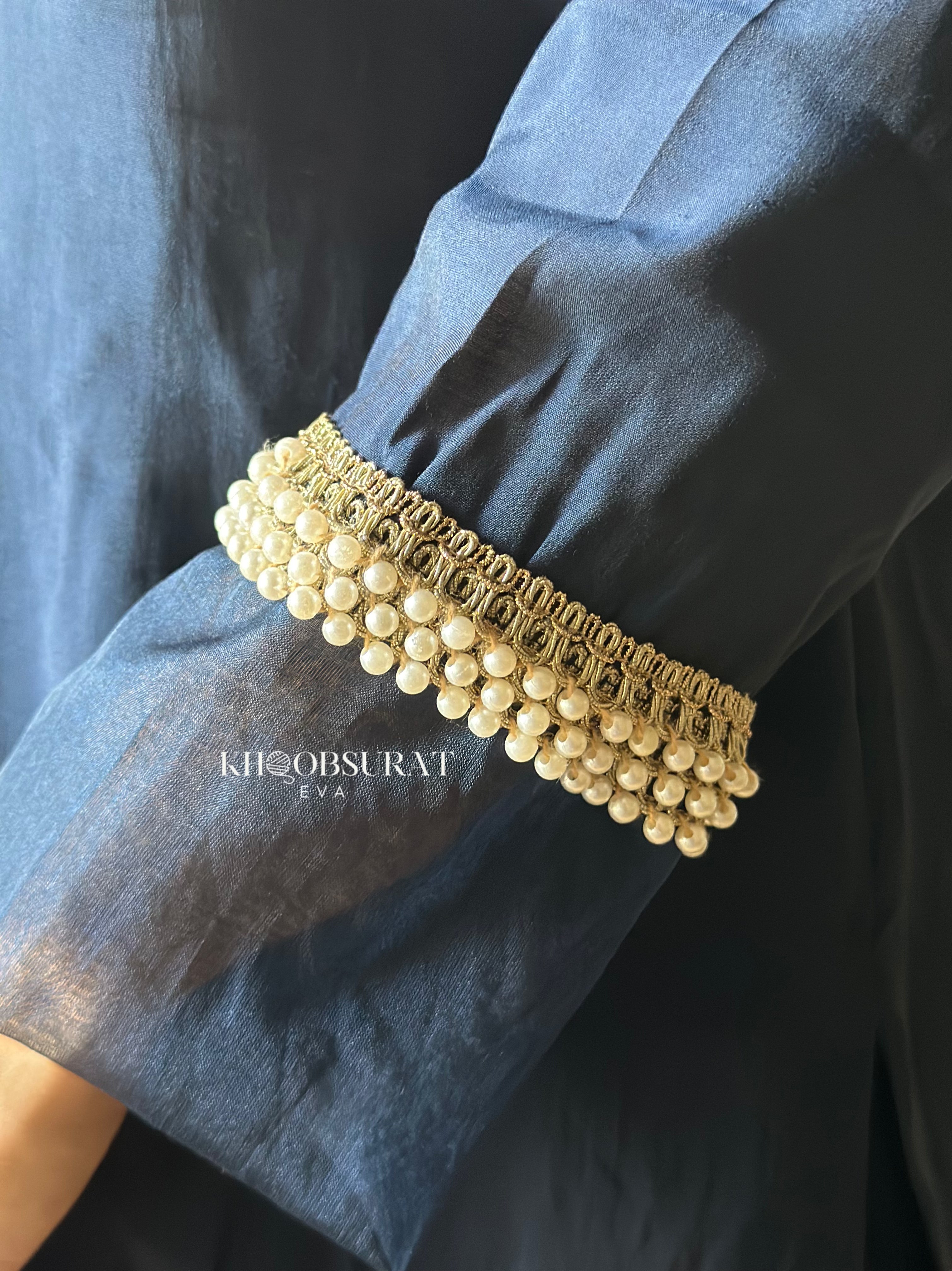 Royal Blue Pearl Embroidered Kurta Set for Women - Elegant Indian Ethnic Wear for Festivals, Weddings & Special Occasions