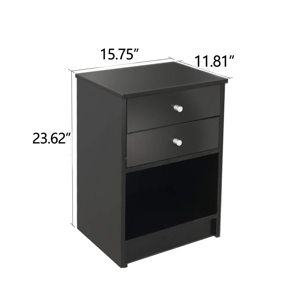 Industrial Side Table with 2 Drawers - Black Nightstand, End Table & Coffee Table for Living Room, Bedroom - Sturdy Metal Frame with Wooden Top - Perfect for Small Spaces, Apartment Decor & Modern Home Furnishing
