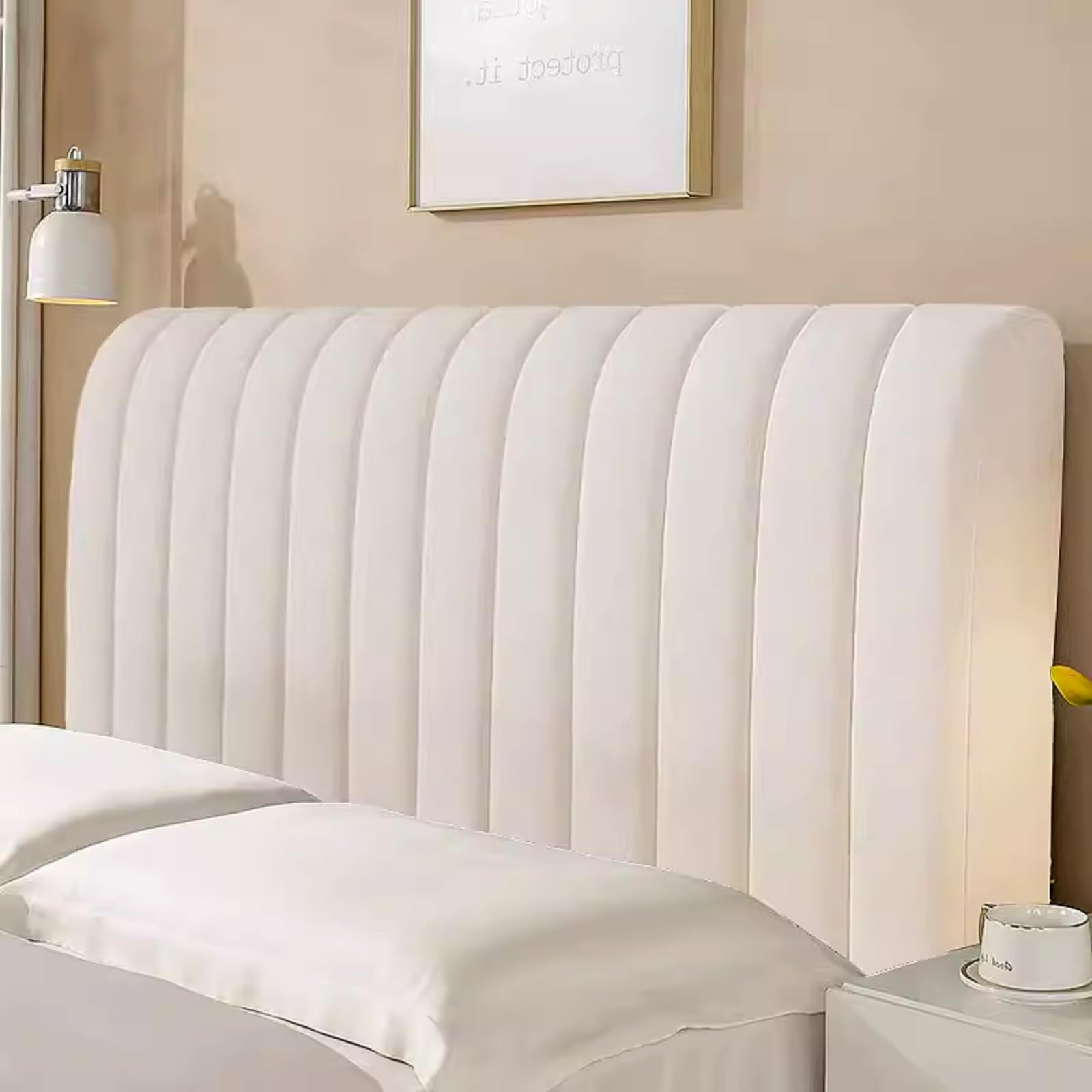 EFELIM Velvet Headboard Cover - Full, Queen & King Size Quilted Slipcover - Thick Dustproof Protector for Bedroom Decor - Washable & Durable (Off White, Queen: 59in/150cm) - Perfect for Home, Hotel & Airbnb Styling