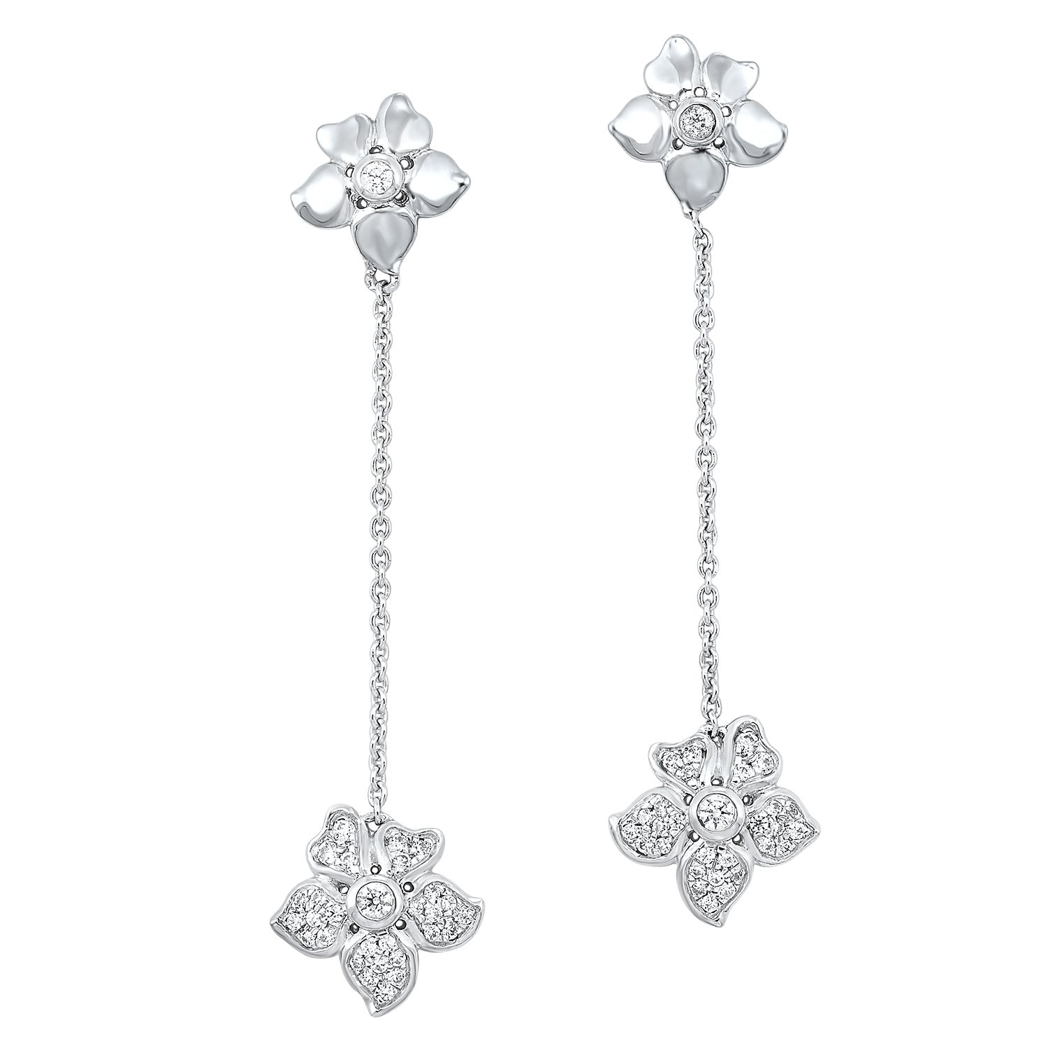 10KT White Gold Flower Earrings 1/4 CTW Diamond Studs - Elegant Floral Jewelry for Women, Perfect for Weddings, Anniversaries & Special Occasions
