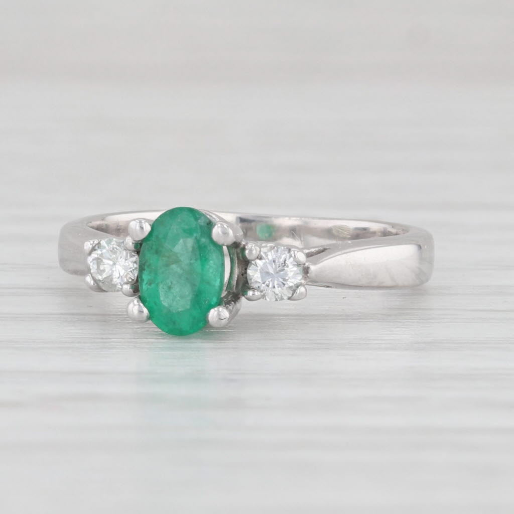 0.47ctw Oval Emerald & Diamond Engagement Ring in 14k White Gold, Size 3.5 - Perfect for Proposals, Anniversaries & Special Occasions