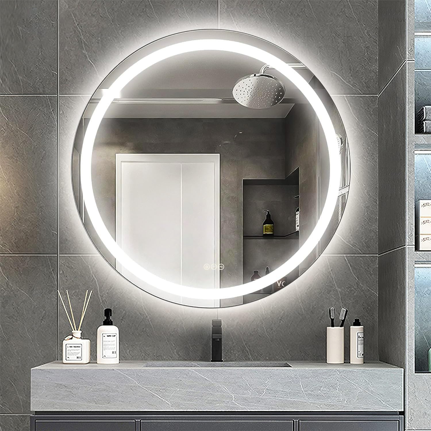 28 Inch Smart LED Bathroom Mirror with Anti-Fog, 3 Color Lights (Warm/Natural/White), Stepless Dimmable, Memory Function - Round Wall-Mounted Vanity Mirror for Modern Bathrooms & Dressing Rooms