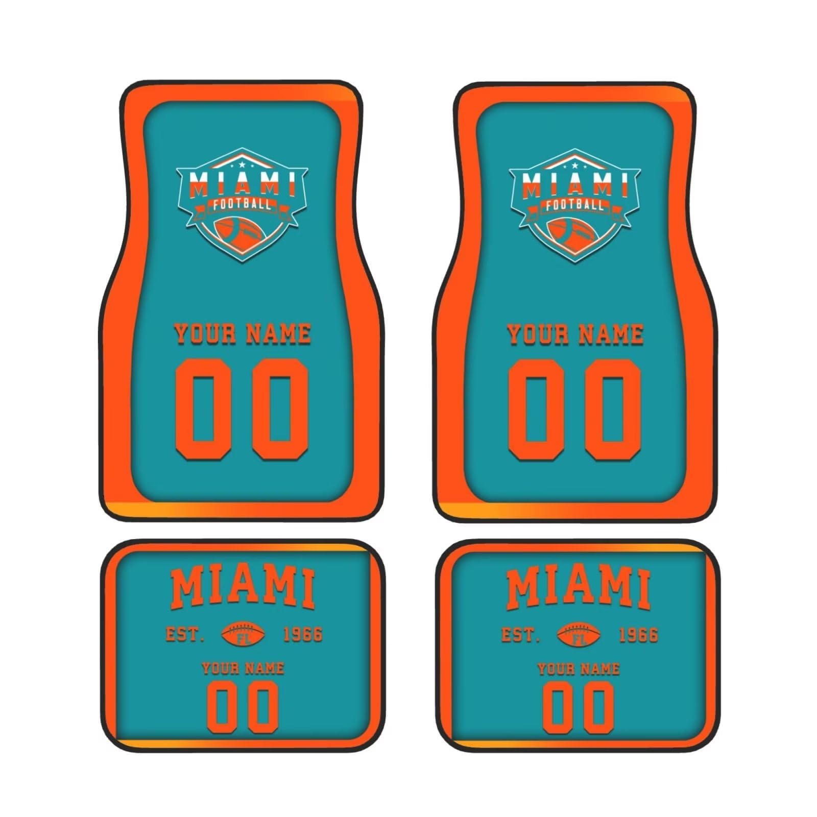 Custom Miami Car Floor Mats - Personalized Name & Number for Car Enthusiasts | 4-Piece Set Fits Most Vehicles | Perfect Gift for Fans & Car Interior Accessories