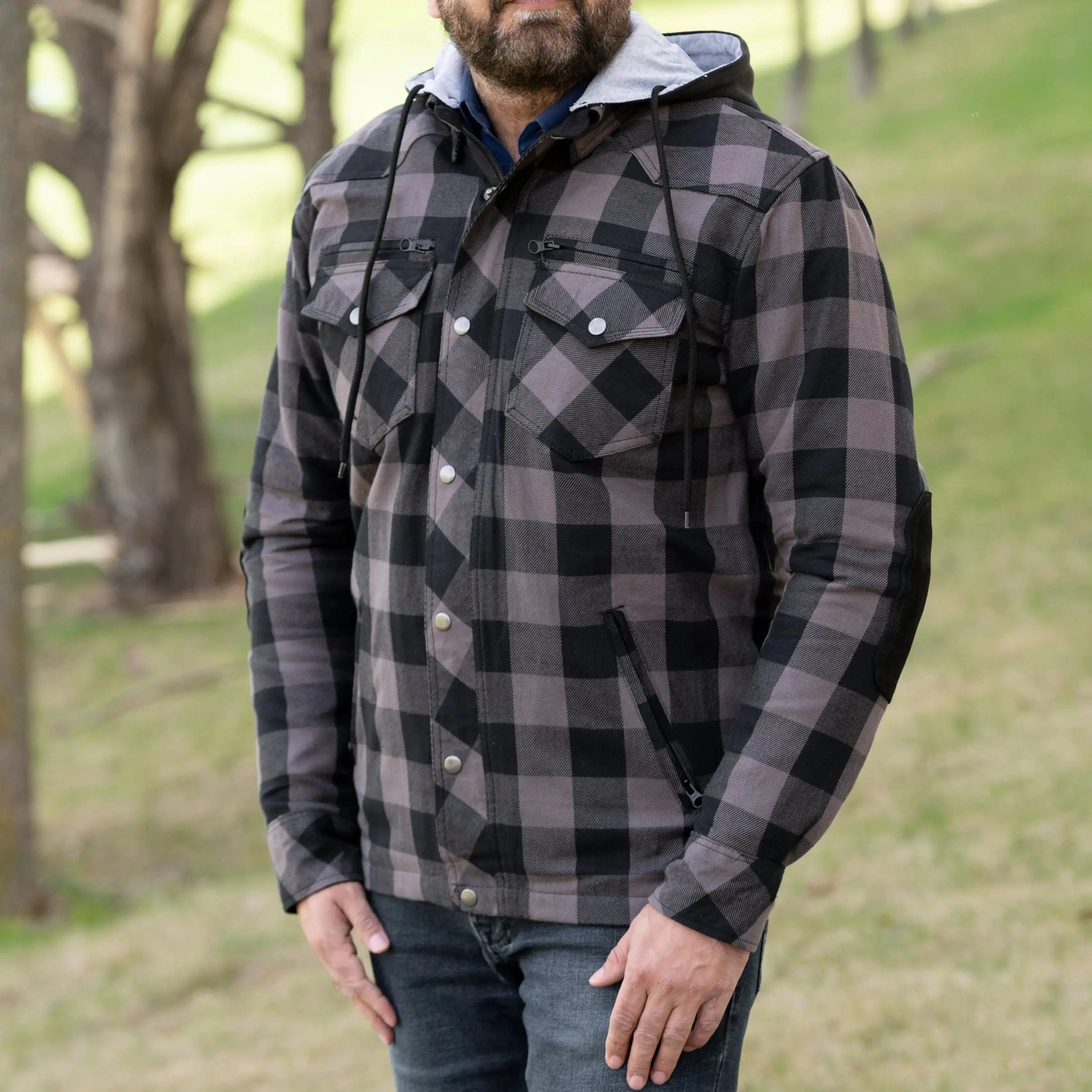 Men's Armored Flannel Biker Shirt with Extra Protection - Durable Motorcycle Riding Jacket for Safety & Style - Perfect for Harley Riders & Adventure Motorcycling