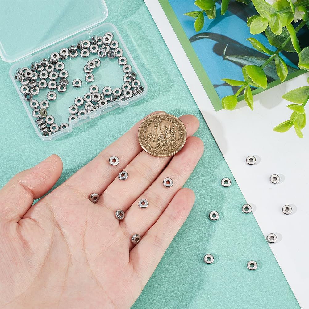 UNICRAFTALE 100pcs 6mm Stainless Steel Rondelle Spacer Beads for Jewelry Making - Smooth Surface, 2.5mm Hole - Perfect for DIY Bracelets, Necklaces, Earrings & Craft Projects