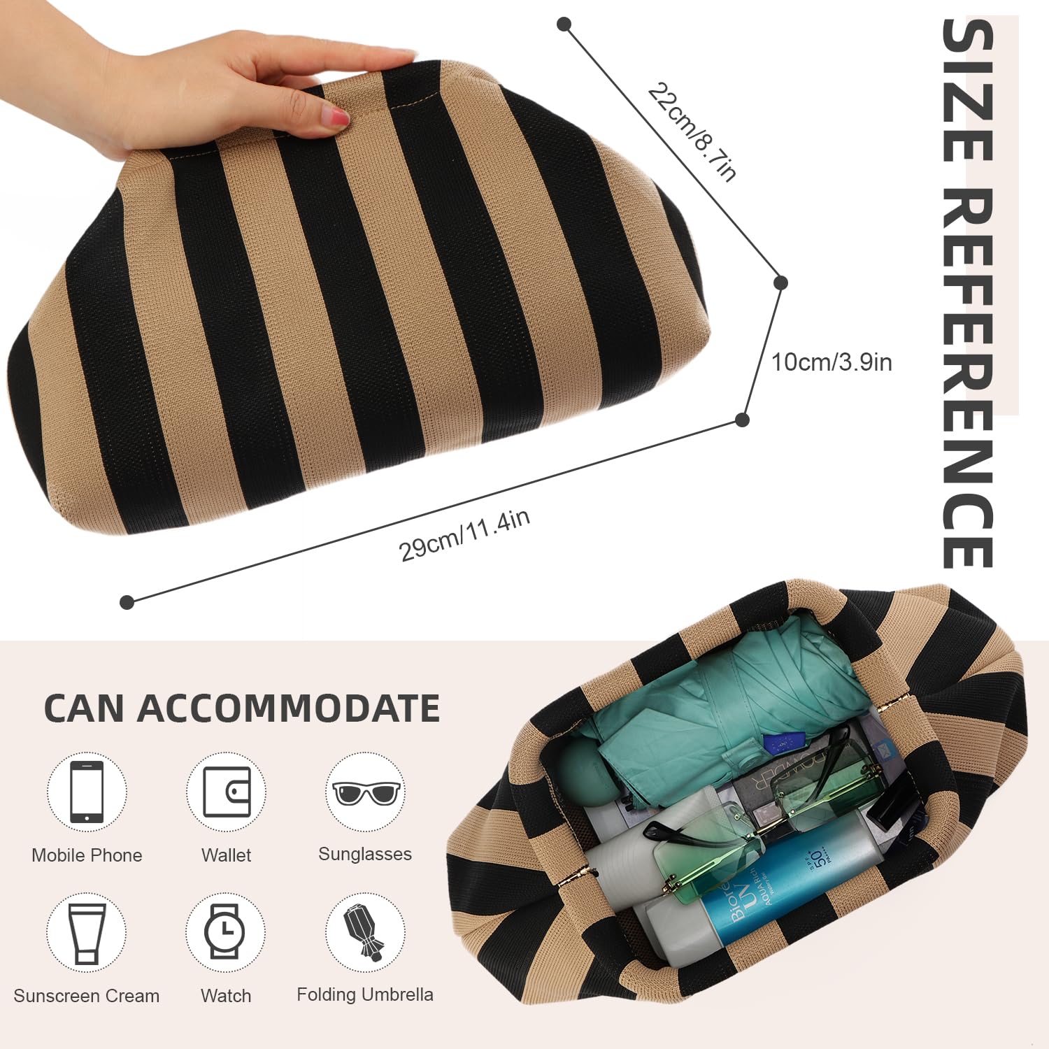 Oweisong Women's Crochet Woven Clutch Purse - Summer Beach Bag & Evening Handbag in Hot Pink Striped Design for 2025 | Perfect for Beach Outings, Spring Events & Night Parties