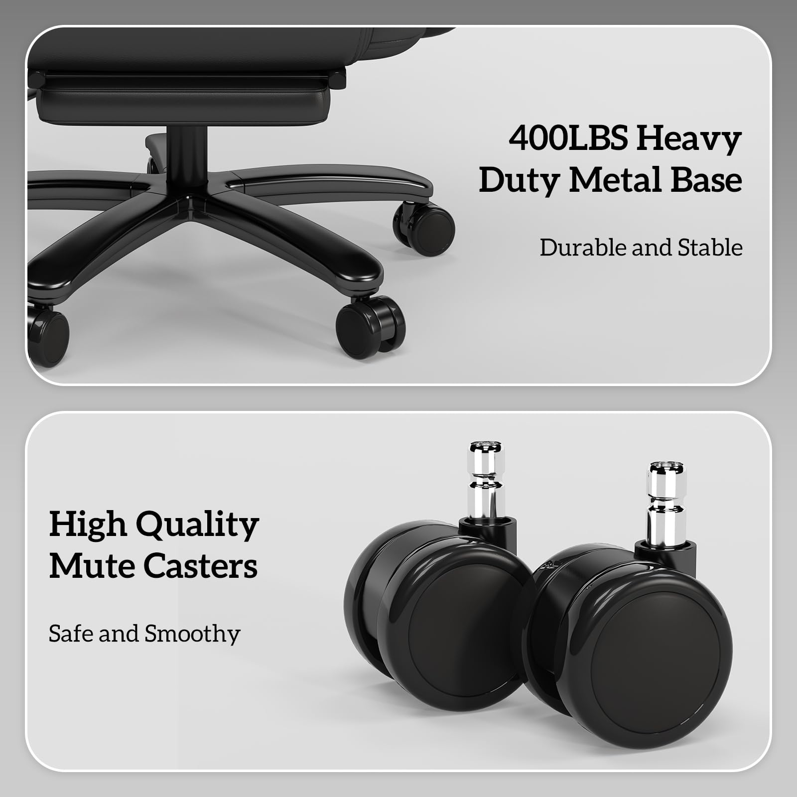 GYI Big and Tall Office Chair 400LBS Capacity - 160° Reclining High Back Executive Chair with Wide Seat, Adjustable Arms & Footrest - Black - Perfect for Home Office, Gaming & Workspaces