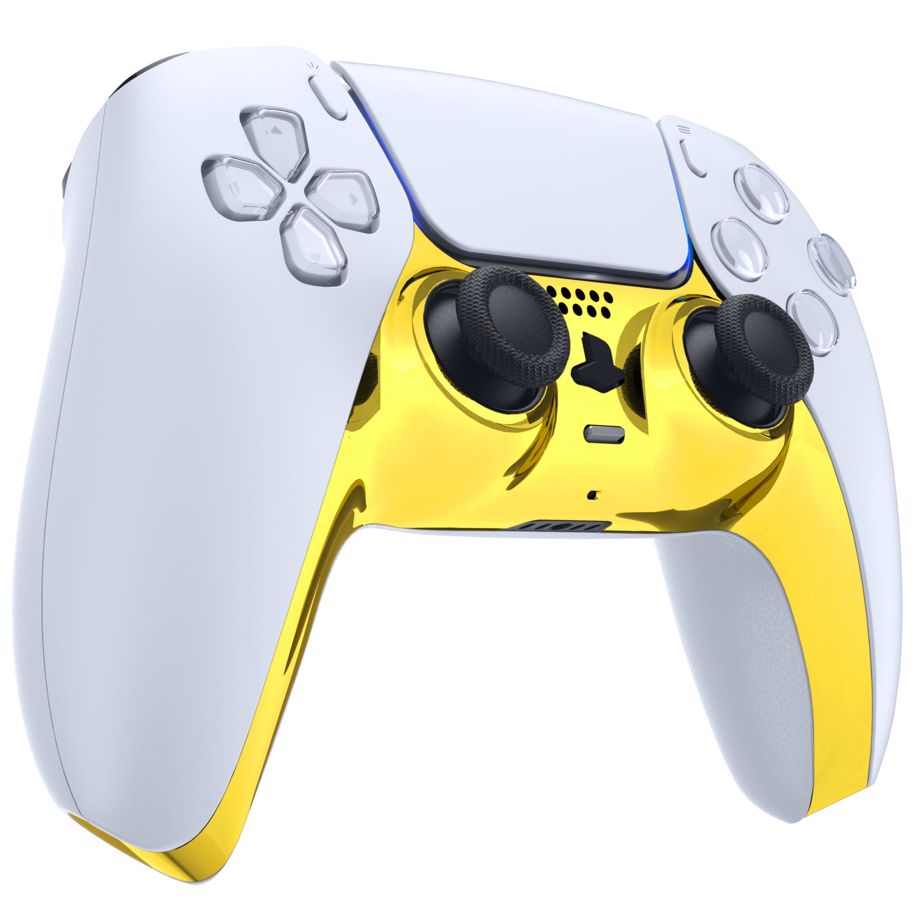 eXtremeRate Chrome Gold Glossy PS5 Controller Shell Cover - DIY Replacement Faceplate with Accent Rings (GPFD4001) | Customize Your PS5 Controller for Gaming & Streaming