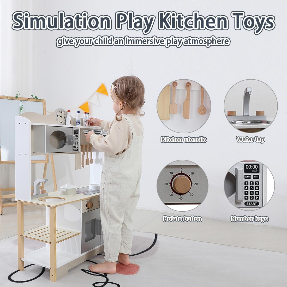**Wooden Kids Kitchen Play Set - Pretend Play Toy Kitchen with Pots, Pans & Cooking Utensils - Educational Playset for Boys & Girls Ages 3+ - Perfect for Imaginative Play & Early Learning**