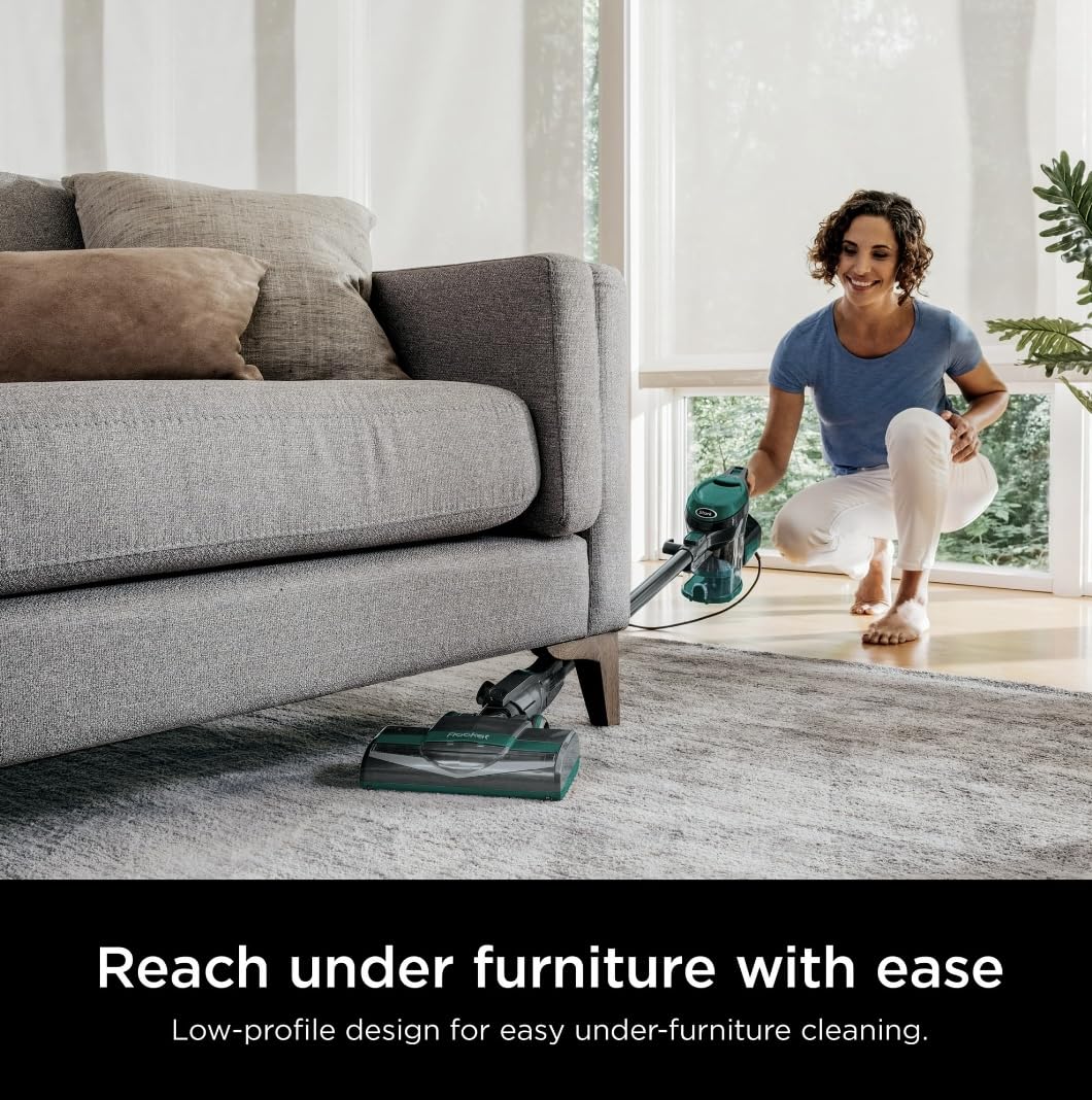 Shark CS110EM Ultra-Lightweight Corded Stick Vacuum Cleaner with Swivel Steering - Powerful Deep Cleaning for Carpets & Hard Floors - Converts to Handheld for Floor-to-Ceiling Versatility - Green | Perfect for Pet Hair, Stairs, Cars & Home Cleaning
