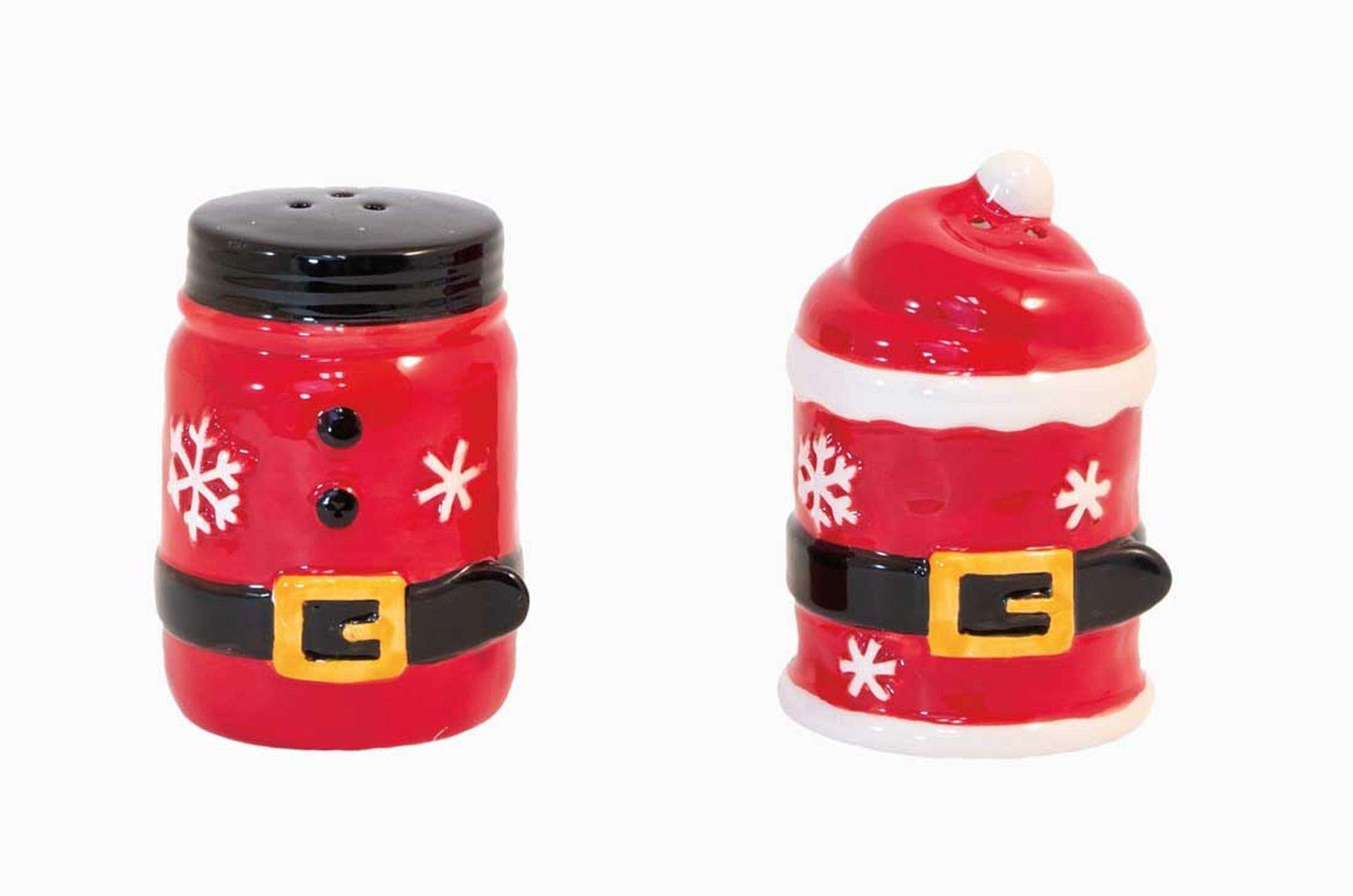 Boston International Santa Belt Salt and Pepper Shaker Set - Christmas Kitchen Decor, Holiday Tableware for Dining & Gift Giving