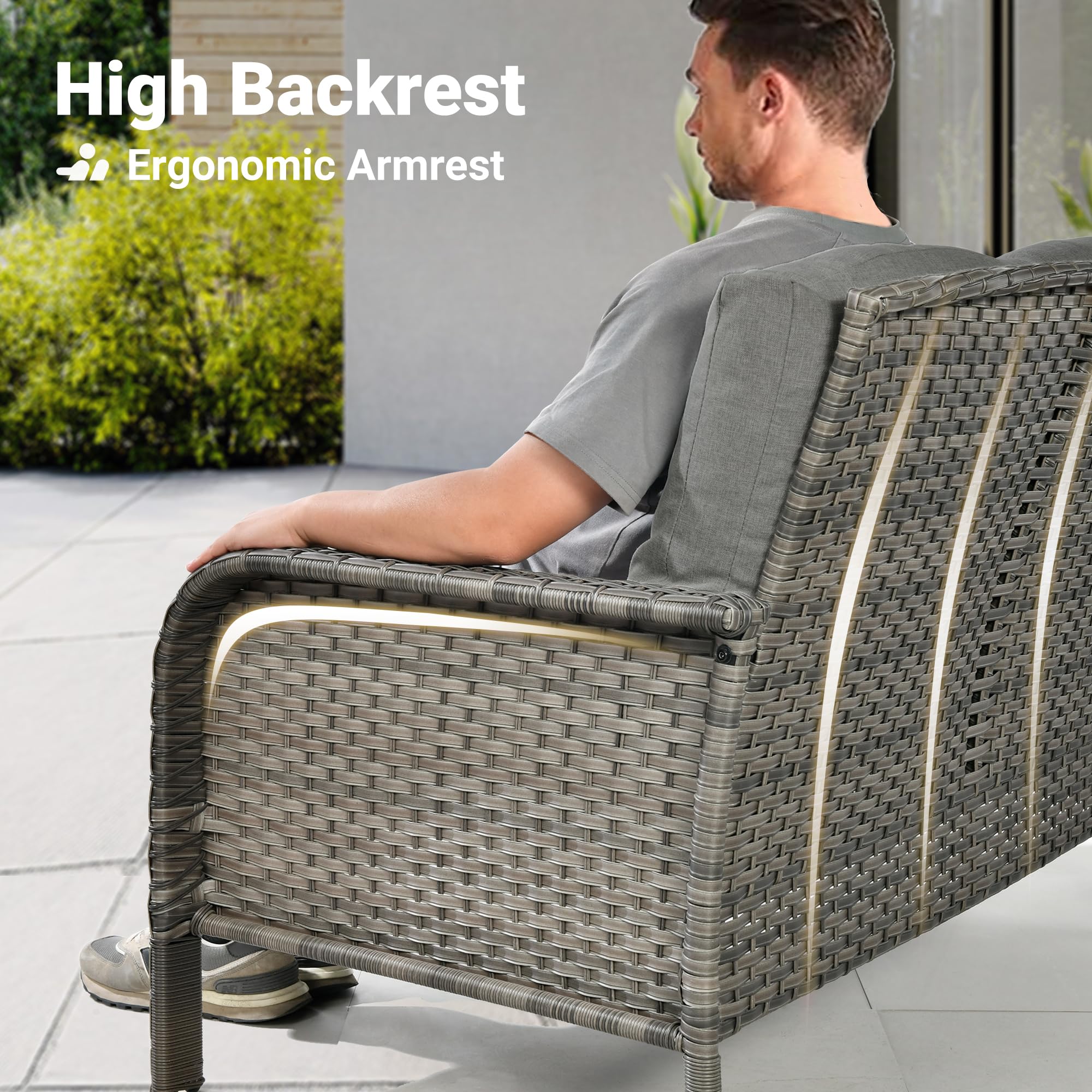 2-Piece Patio Furniture Set - All-Weather Outdoor Wicker Chairs with High Back & Comfy Cushions - Dark Grey Rattan 2-Seater for Porch, Deck, Garden & Backyard Relaxation