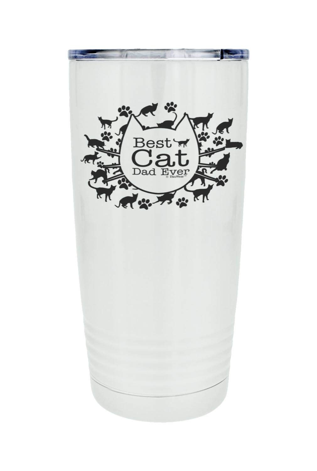 Best Cat Dad Ever 20oz Stainless Steel Insulated Travel Mug with Lid - White Coffee Cup for Cat Lovers, Perfect Gift for Pet Owners - Ideal for Commuting, Office & Outdoor Adventures