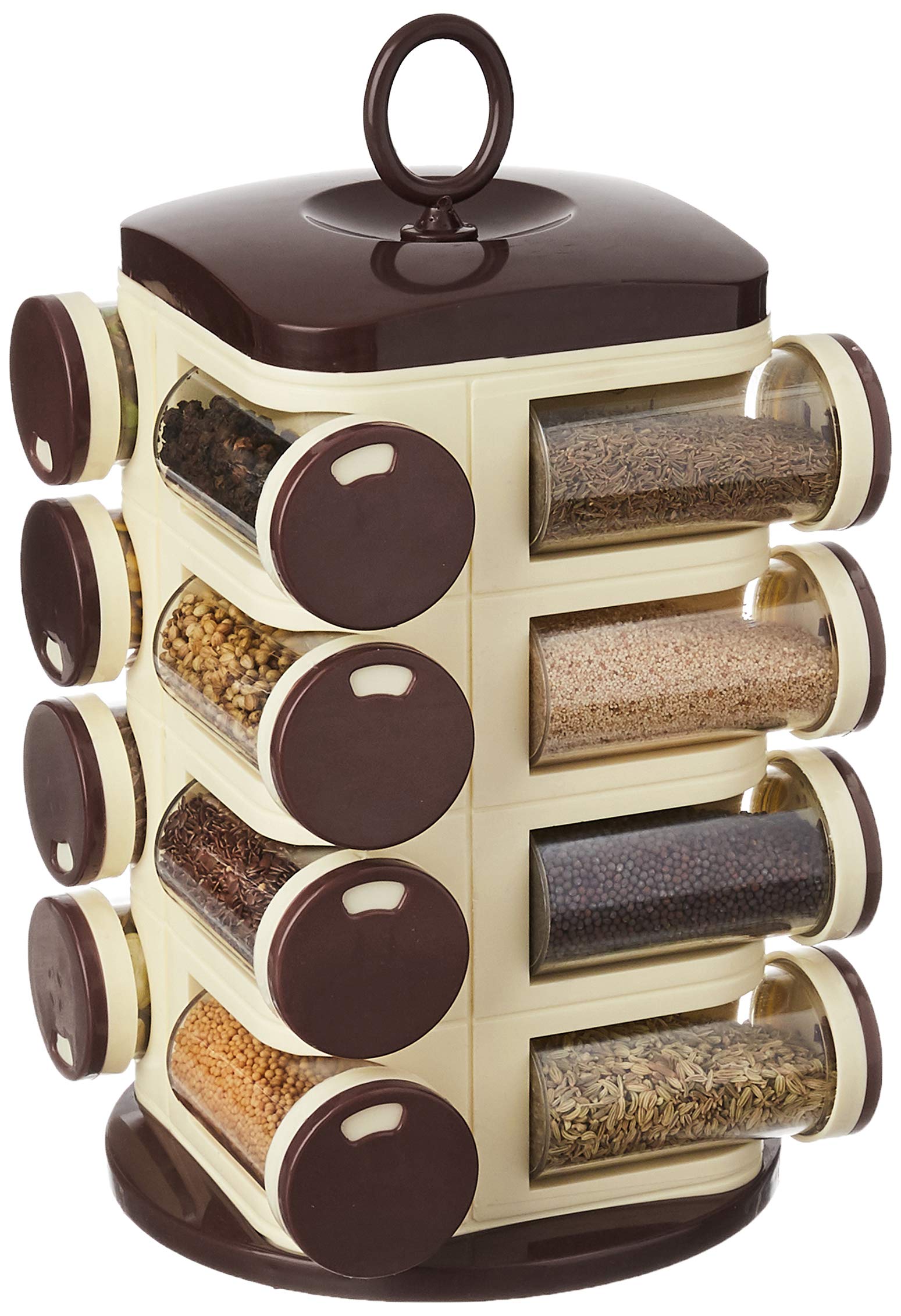 Solimo 16-Piece Revolving Spice Rack Organizer - Dark Brown Spice Storage for Kitchen Cabinet & Countertop - Space-Saving Spice Shelf for Easy Access to Seasonings & Herbs