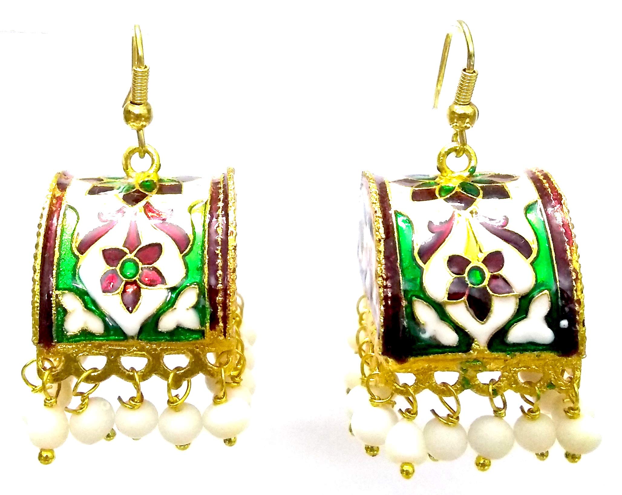 Handmade Meenakari Enamel Golden Bali Jhumka Earrings - Ethnic Drop Dangle Chandelier Jewelry for Women (NI-324) | Perfect for Weddings, Parties & Ethnic Fashion