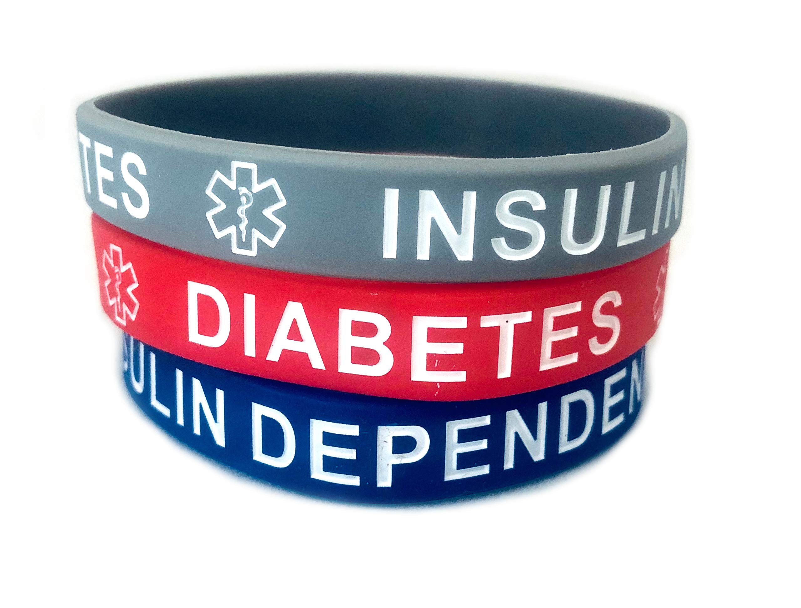 3 Pack Diabetes Insulin Dependent Medical Alert Silicone Bracelets for Adults - Waterproof & Adjustable for Daily Wear, Sports & Emergency ID