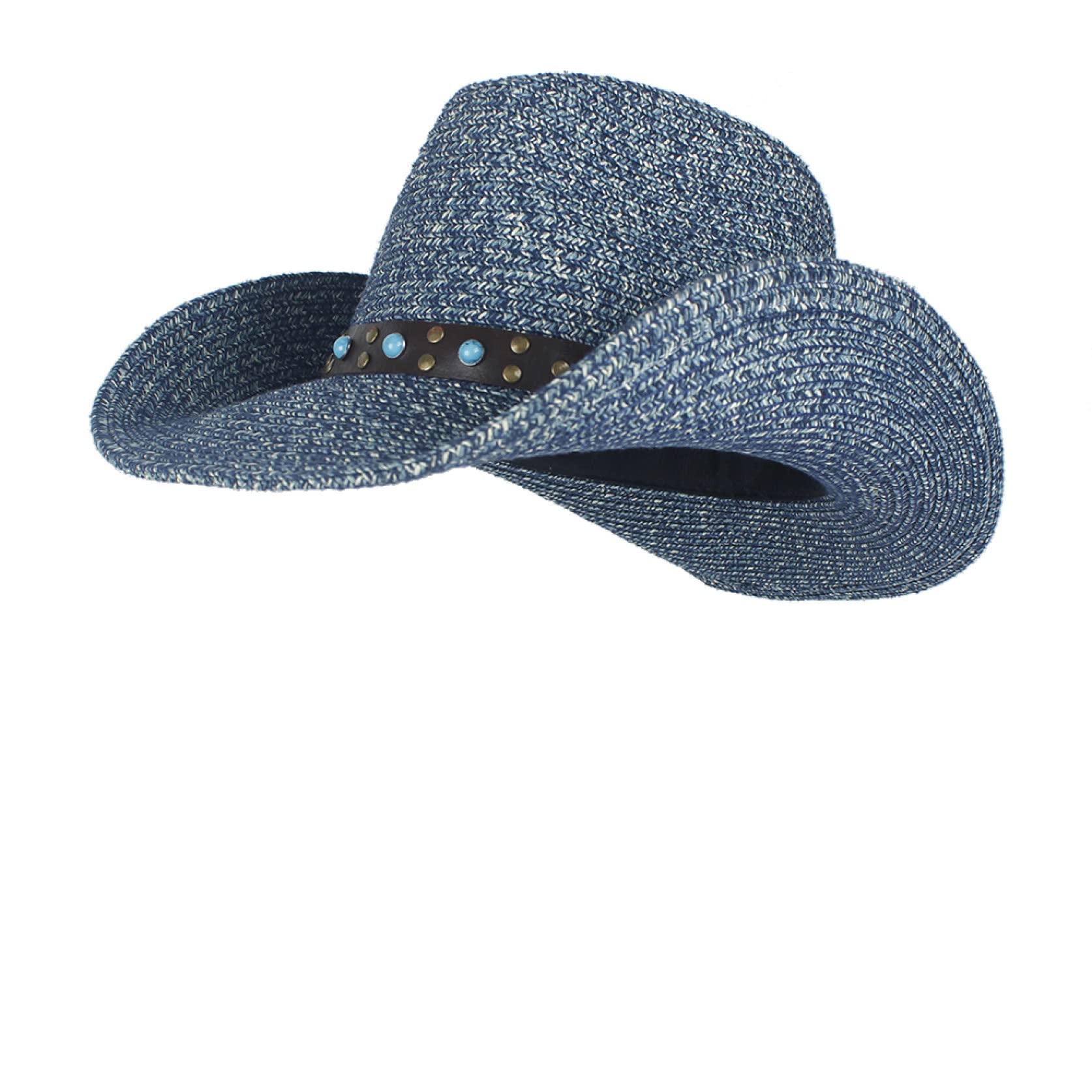 Women's Cowboy Hat - Fashion Straw Western Cowgirl Hat for Women & Men - Summer Sun Hat with Wide Brim - Beach Hat, Outdoor Festival, Country Music Concert - Dark Blue