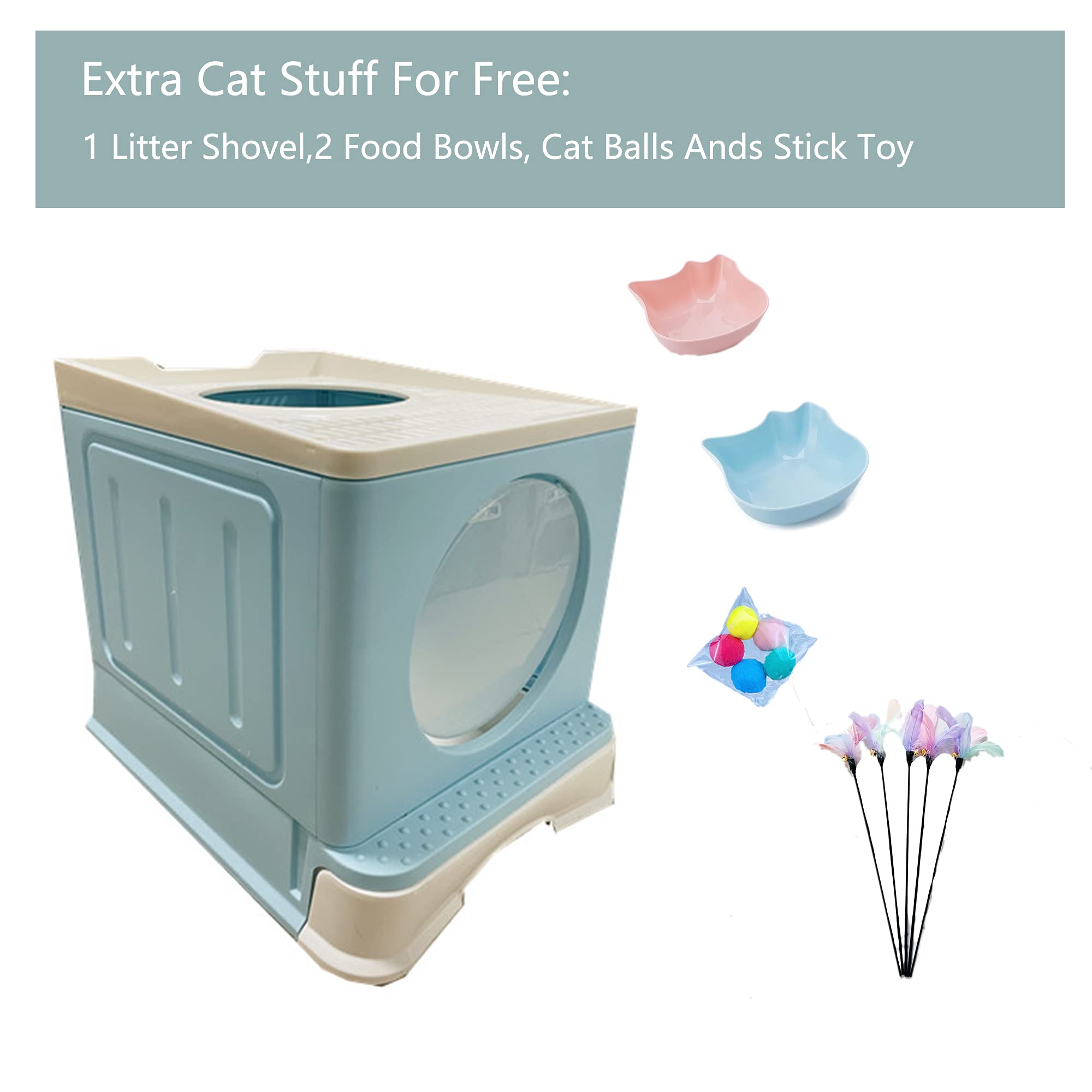 Foldable Top Entry Cat Litter Box with Lid - Enclosed Kitten Potty for Odor Control (Blue) | Perfect for Small Spaces & Multi-Cat Homes