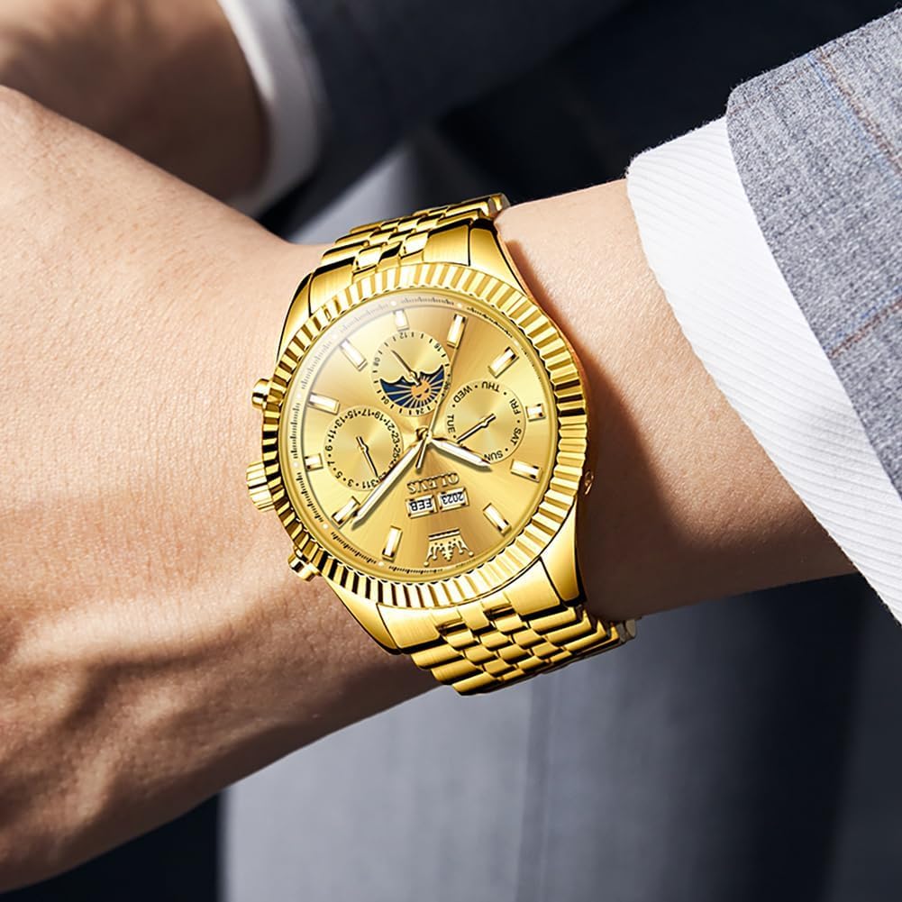OLEVS Automatic Luxury Men's Watch - Classic Dress Watch with Moon Phase, Date, Luminous & Waterproof - Self Winding Mechanical Watch for Business, Formal & Special Occasions