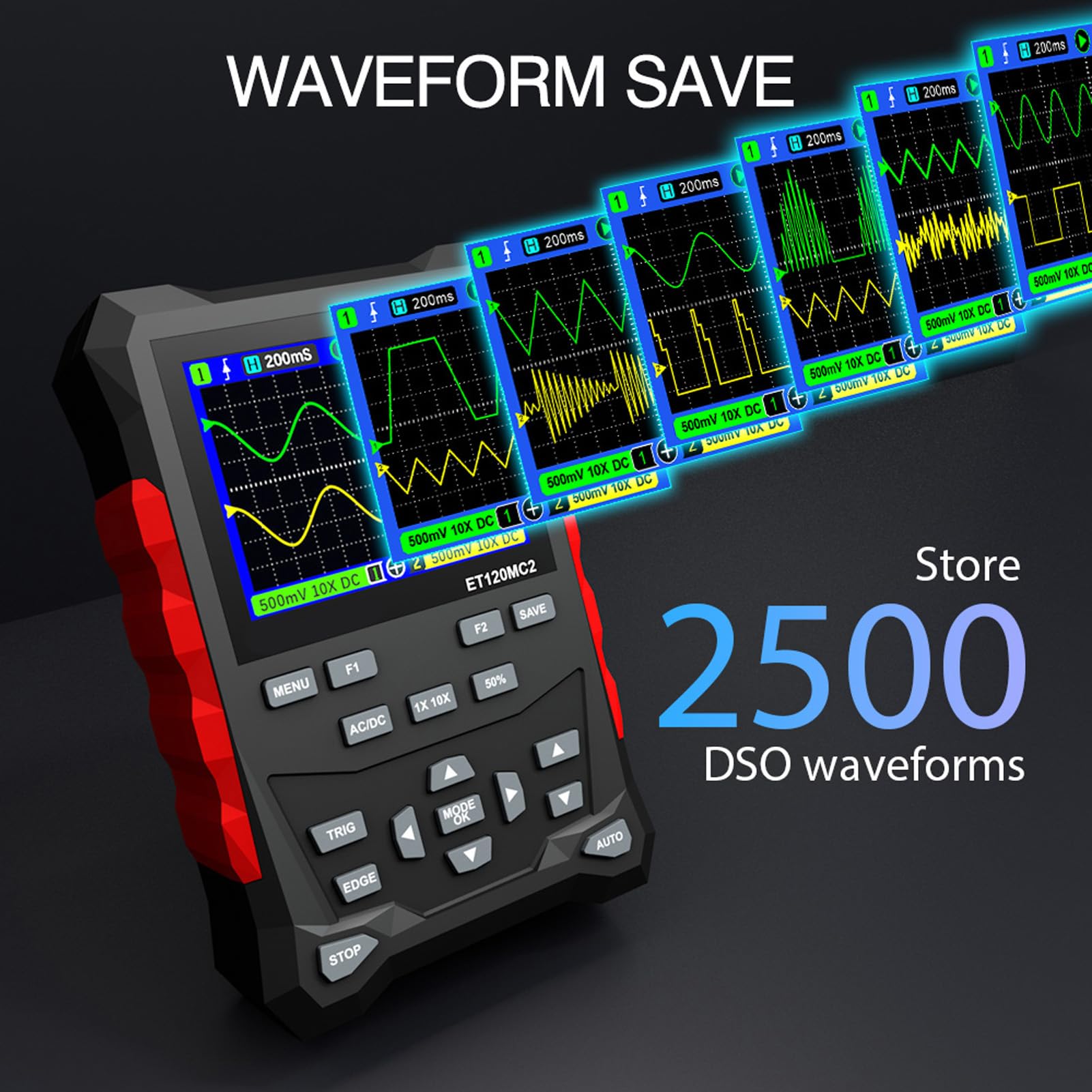 ET120MC2 Digital Oscilloscope - Portable Handheld Tablet Oscilloscope with 2 Channels & LCD Display, Standard Decoder - Ideal for Electronics Repair, DIY Projects, and Engineering Education