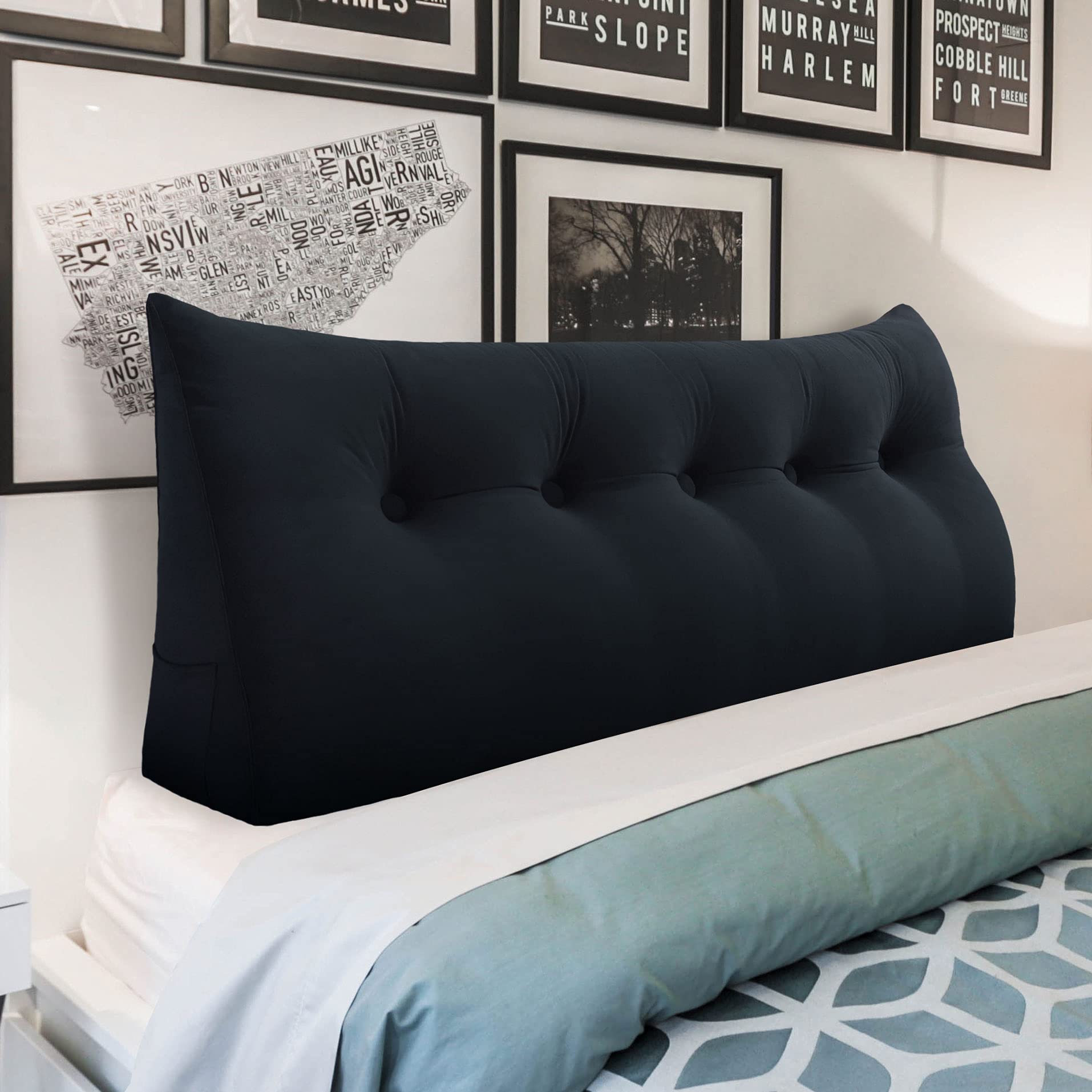 **WOWMAX Ergonomic Headboard Pillow for Full Size Bed - Velvet Upholstered, 100% Cotton, No Assembly Needed - Perfect for Dorms, Apartments & Home Decor (Black)**    *(Use Case: Ideal for enhancing bedroom comfort, adding style to dorm rooms, or upgrading apartment decor without installation hassle.)*