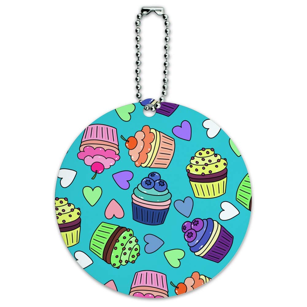 Colorful Cupcakes Pattern Round Luggage ID Tag Card - Durable Suitcase & Carry-On Baggage Identifier - Perfect for Travel, Business Trips & Vacation Identification