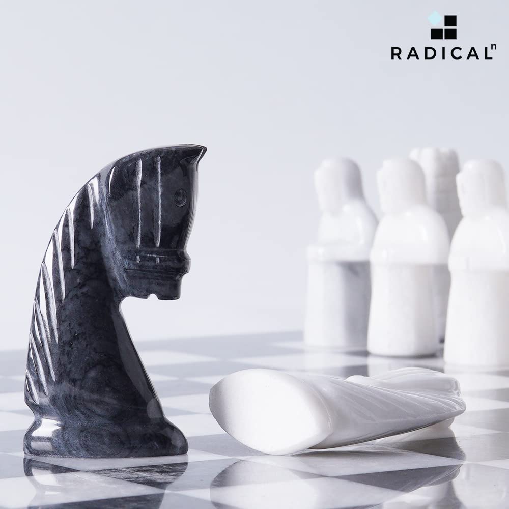 Premium Handmade Marble Chess Set with Storage Box - 15 Inch Black & White Antique Chess Board Game for Adults - Includes 1 Chess Board & 32 Chess Pieces - Perfect for Home Decor, Gifts, and Strategy Game Lovers