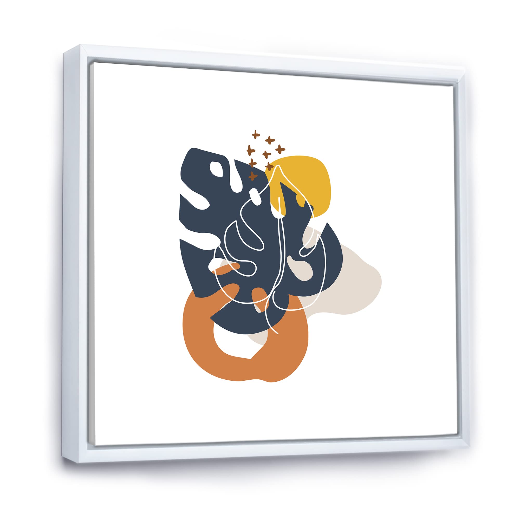 Abstract Flowers on Minimal Shapes IX - Modern Framed Canvas Wall Art Print for Living Room & Bedroom Decor