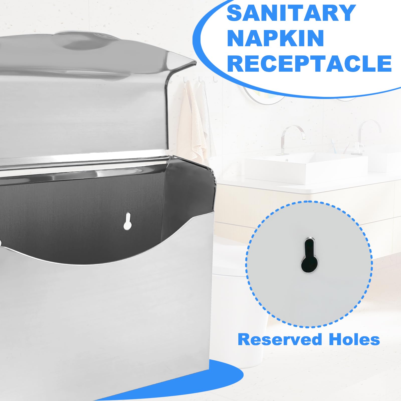 2 Pack Stainless Steel Feminine Hygiene Disposal Bin - Wall Mounted Sanitary Napkin & Tampon Waste Container with 100 Disposal Bags | Ideal for Bathrooms, Restrooms, and Public Washrooms