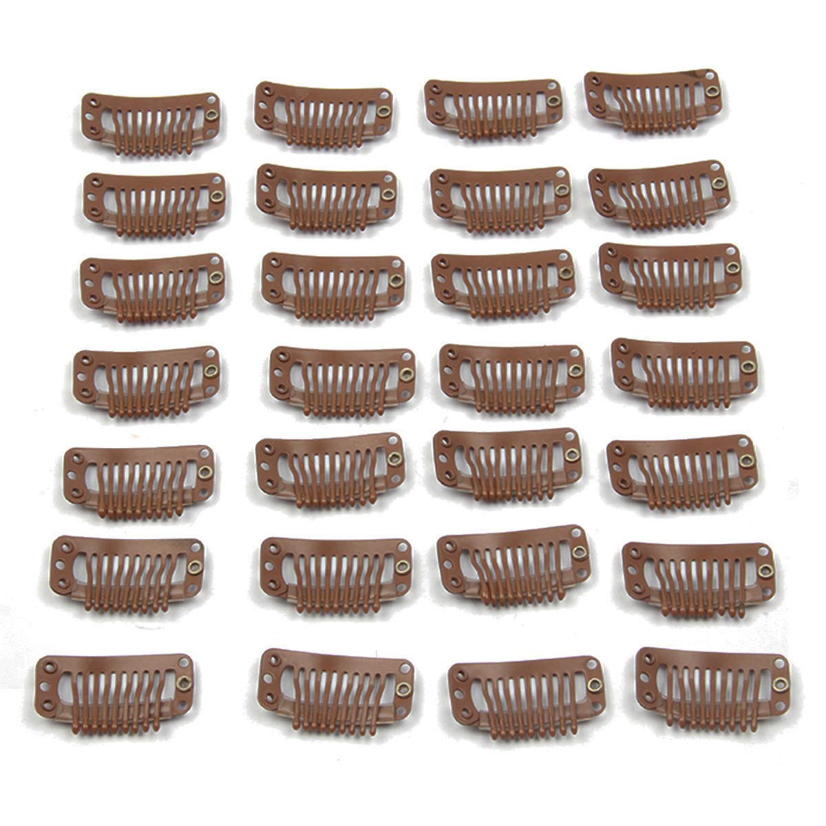30pcs Stainless Steel Wig Clips for Hair Extensions - 9 Teeth Snap Clips, DIY Wig Combs, Toupee Clips (32mm, 1.2g/pc, Light Brown) - Perfect for Securing Hair Extensions, Wigs & Cosplay Hairstyles