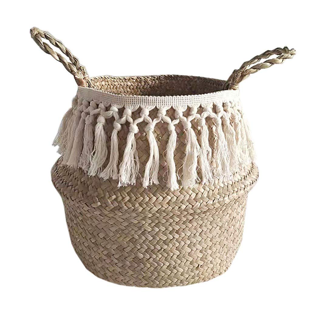 Watonic Seagrass Wicker Basket - Foldable Storage Basket for Flowers, Home Decor, Organizer - Perfect for Living Room, Bedroom, Bathroom & Office Organization