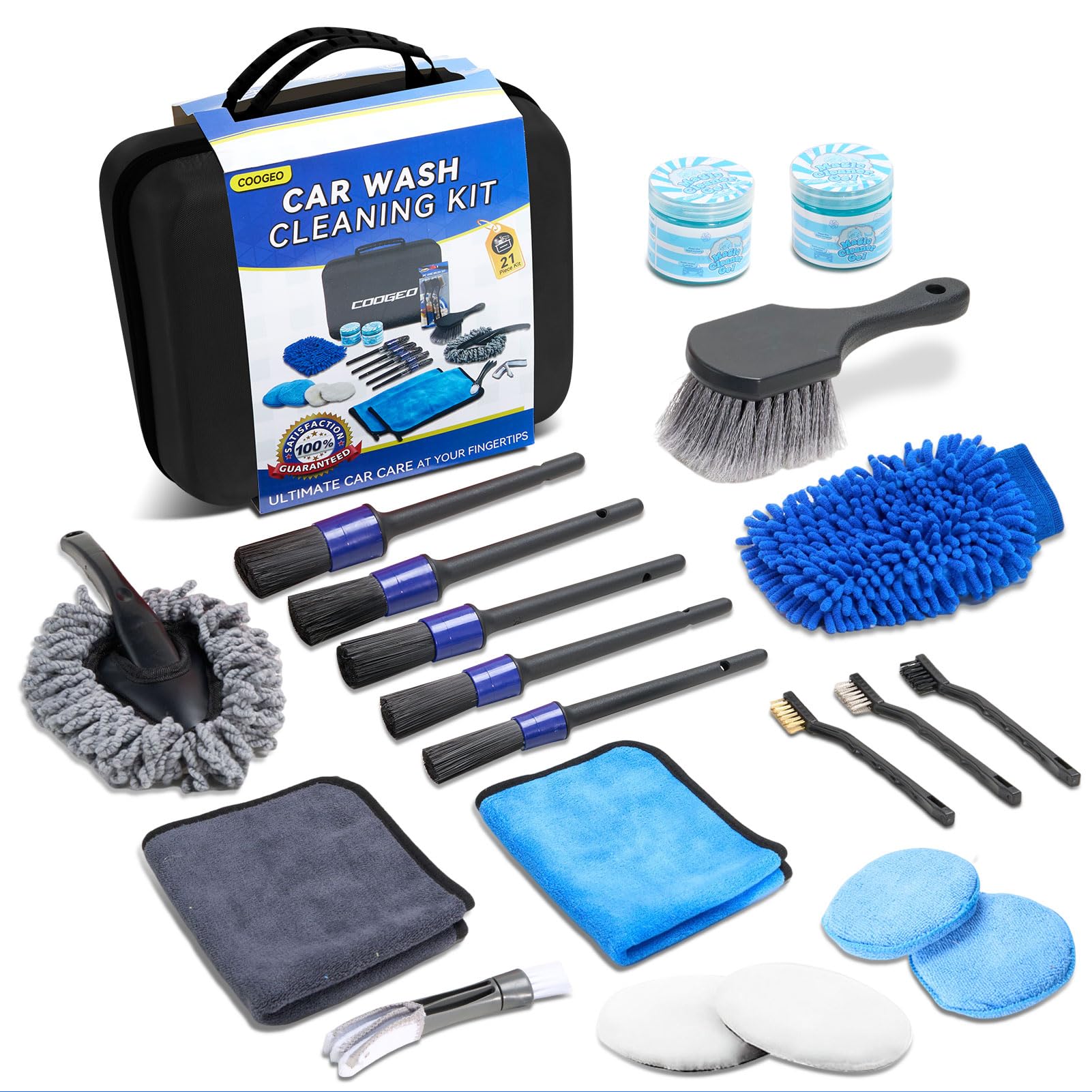 21Pcs Car Detailing Kit - Complete Interior & Exterior Car Cleaning Set with Detailing Brushes, Cleaning Gel, Wash Mitt | Premium Car Care Gift for Men | Perfect for DIY Car Washing, Detailing & Maintenance (Black)