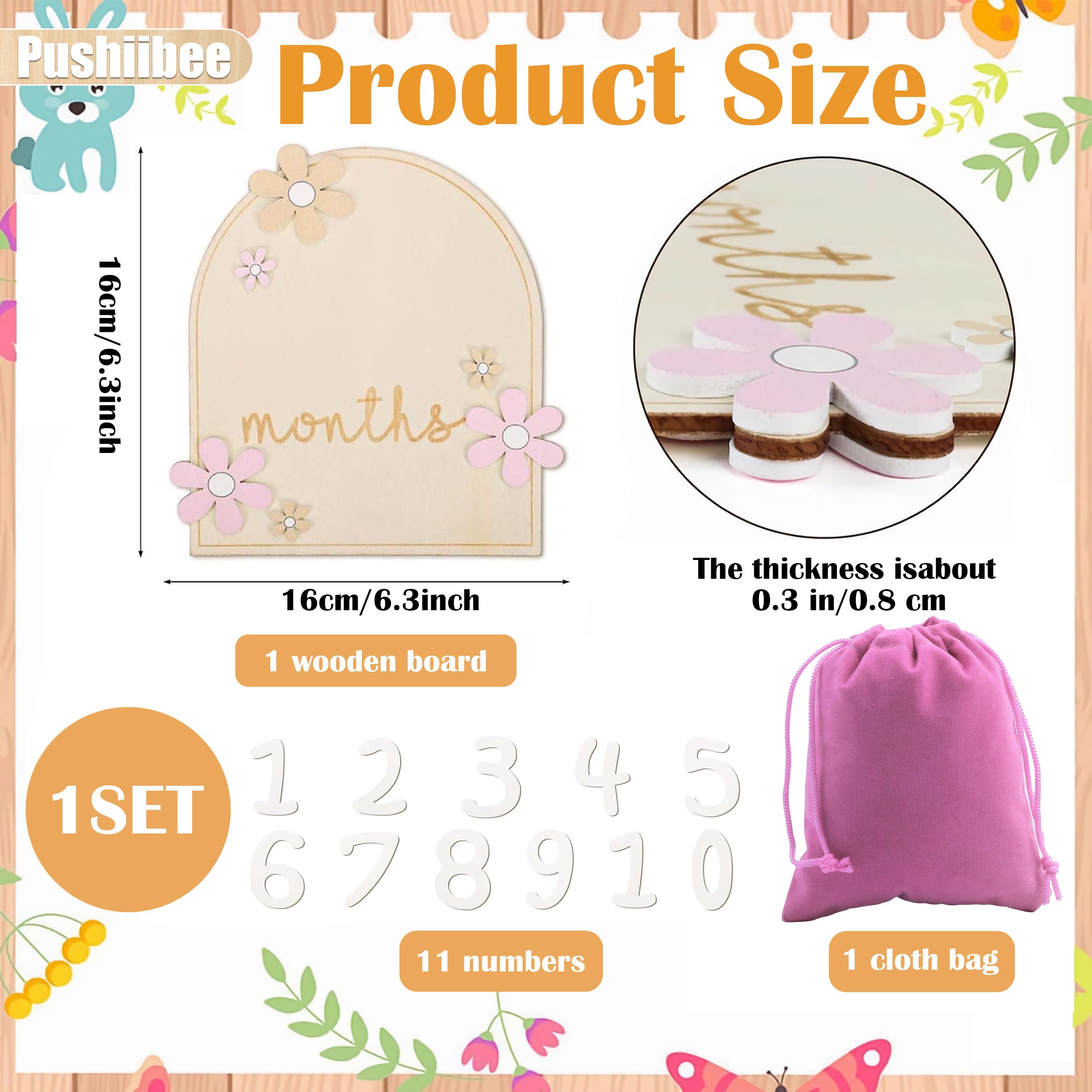 Wooden Baby Milestone Cards Set - 11 Monthly Number Signs with Cloth Bag for Newborn Photo Props | Perfect for Baby Showers, Birth Announcements & Monthly Growth Tracking