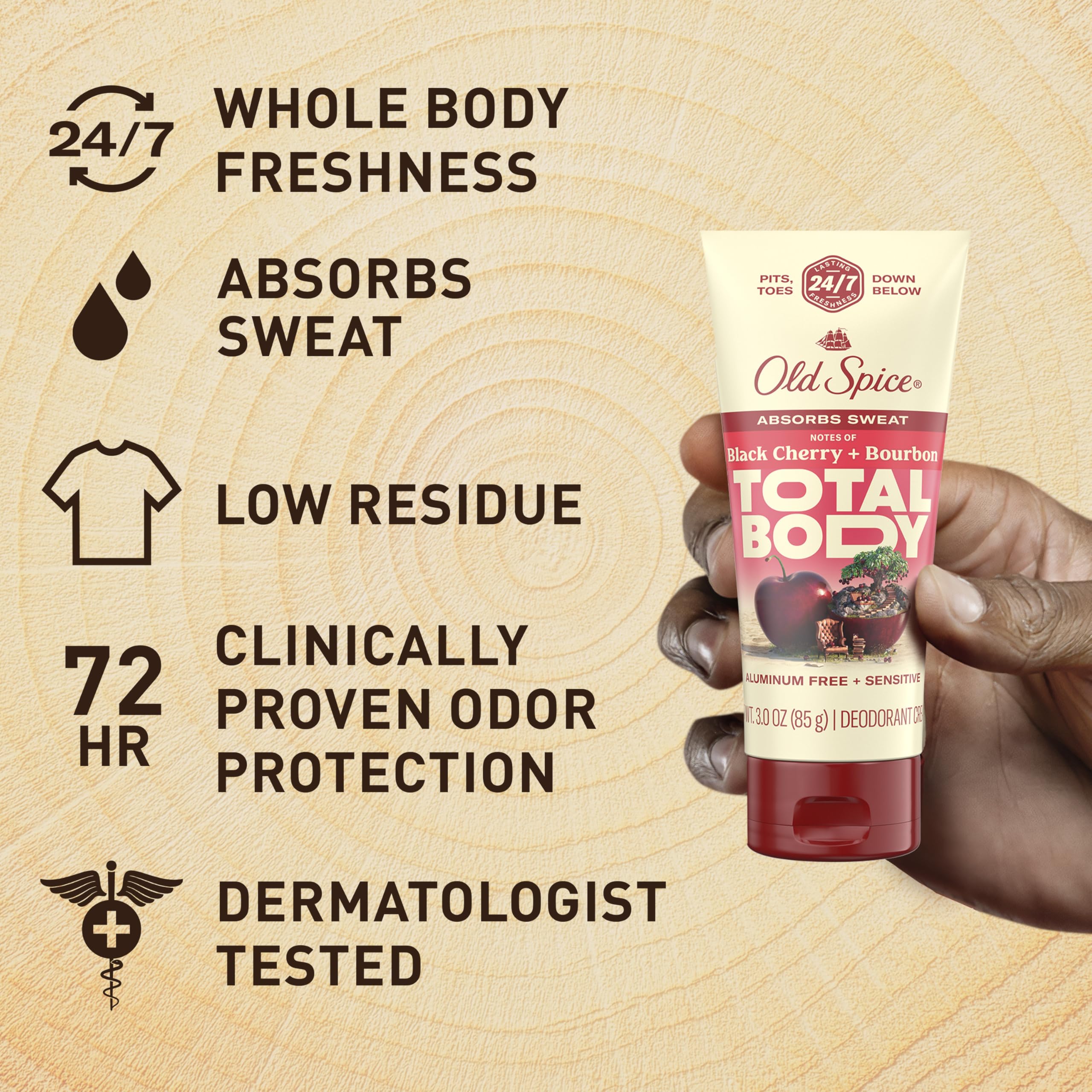Old Spice Aluminum Free Deodorant Cream for Men - Black Cherry Bourbon Scent | 24/7 Full Body Protection | Dermatologist Tested | 3.0 oz | Ideal for Gym, Work & Outdoor Activities