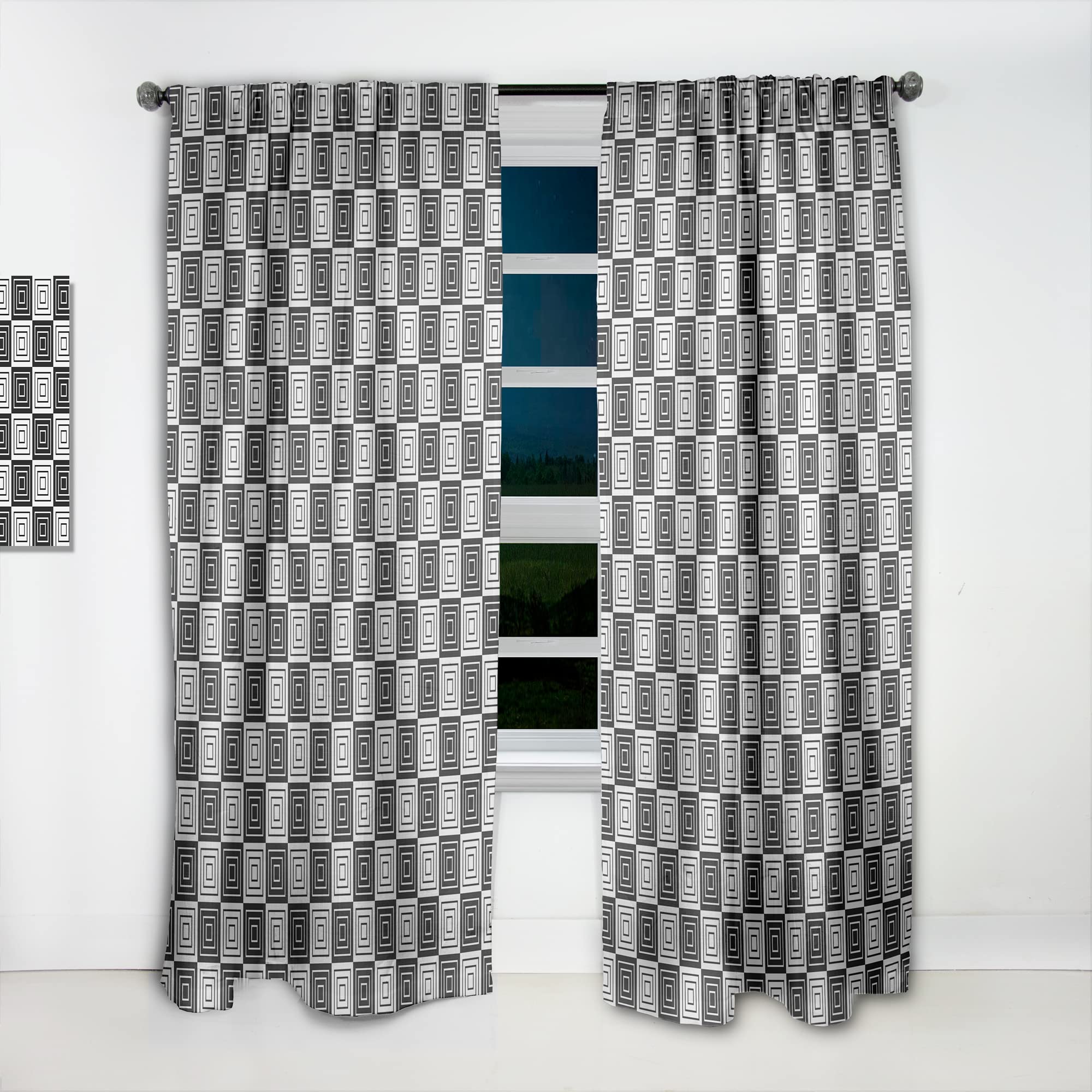 DesignQ Monochrome Geometric Pattern XI Thermal Insulated Curtains - Single Panel 52x120 Inches - Blackout Drapes for Bedroom & Living Room - Perfect for Home Decor, Privacy & Temperature Control