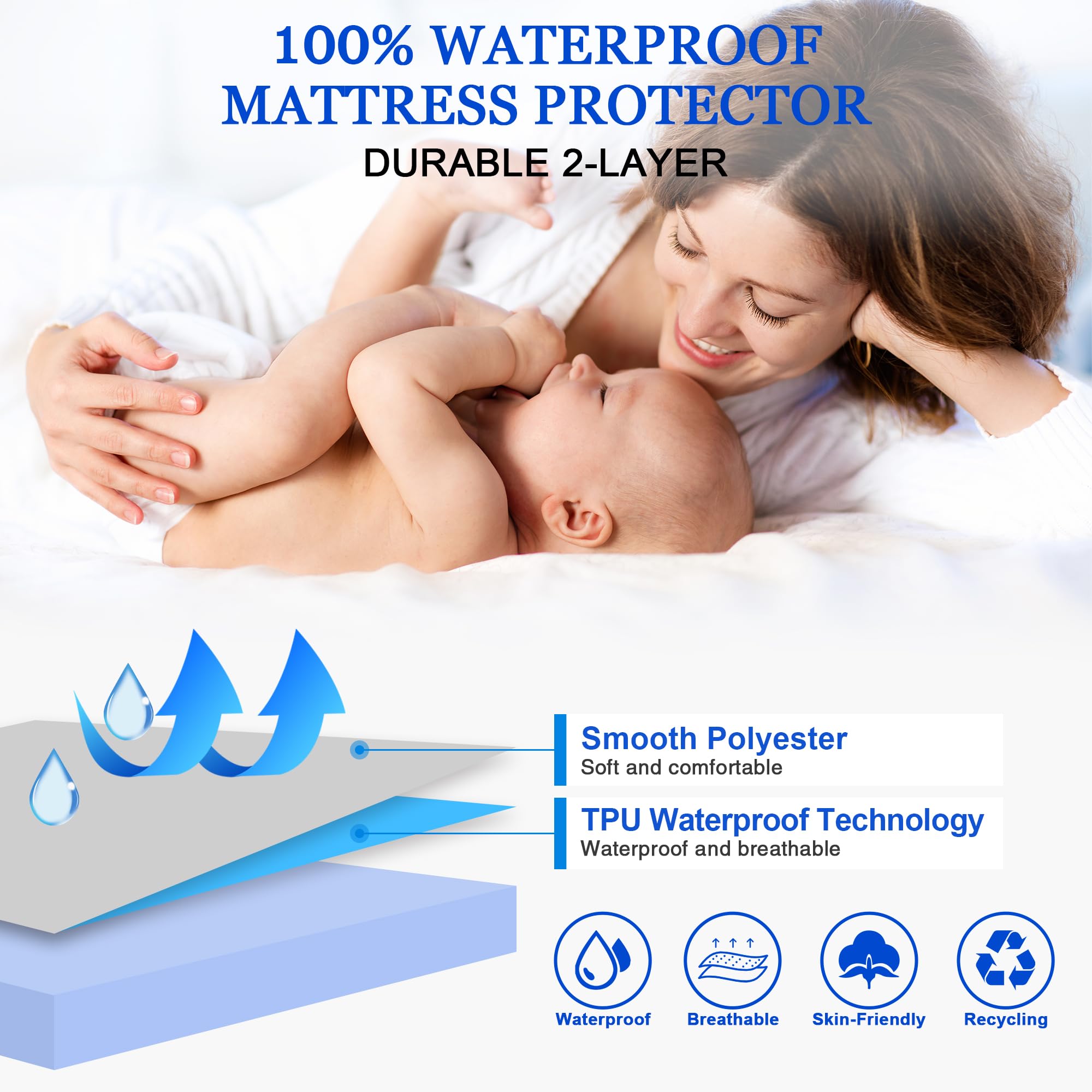Waterproof California King Mattress Protector - Fitted Sheet Style with 18