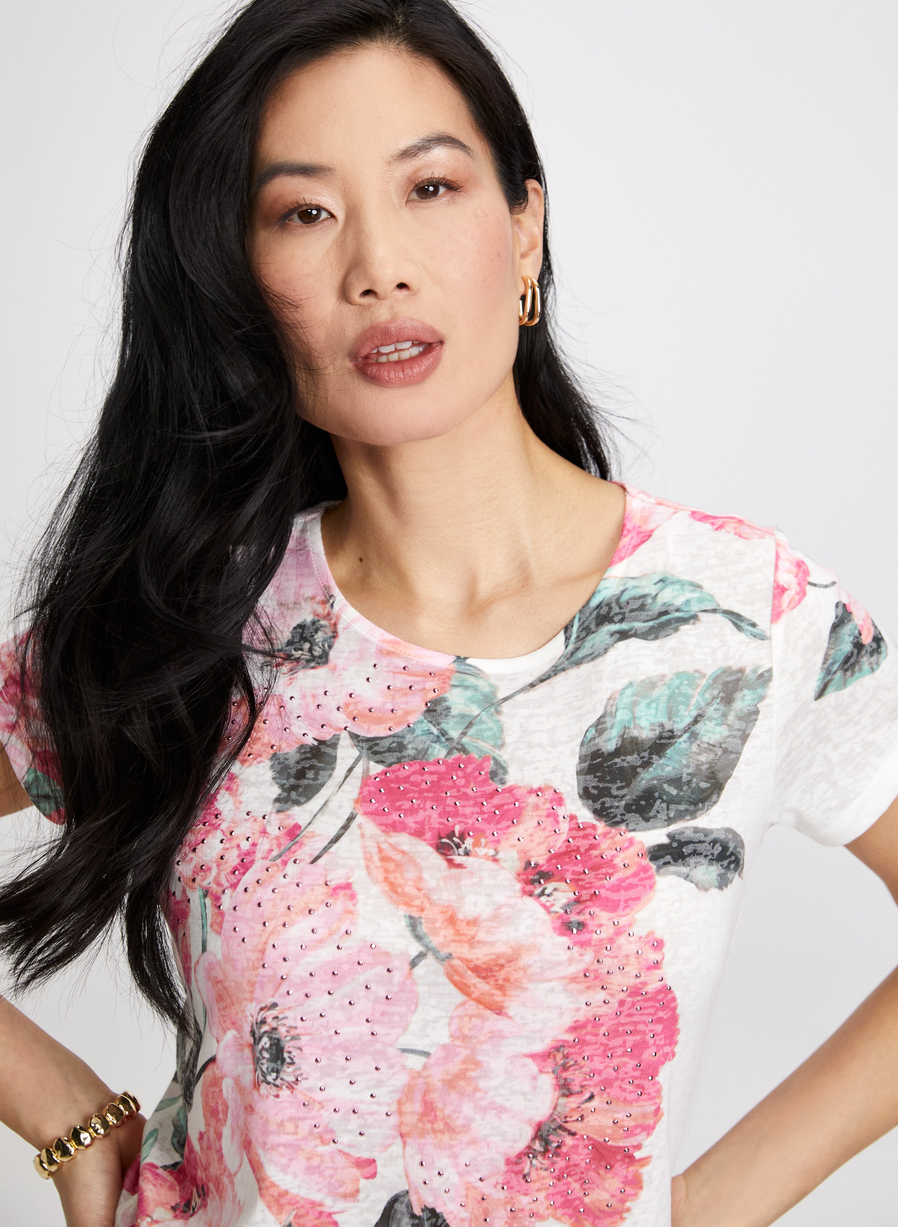 Floral Print Drawstring T-Shirt for Women - Casual Summer Blouse with Adjustable Waist - Perfect for Beach, Vacation & Outdoor Activities