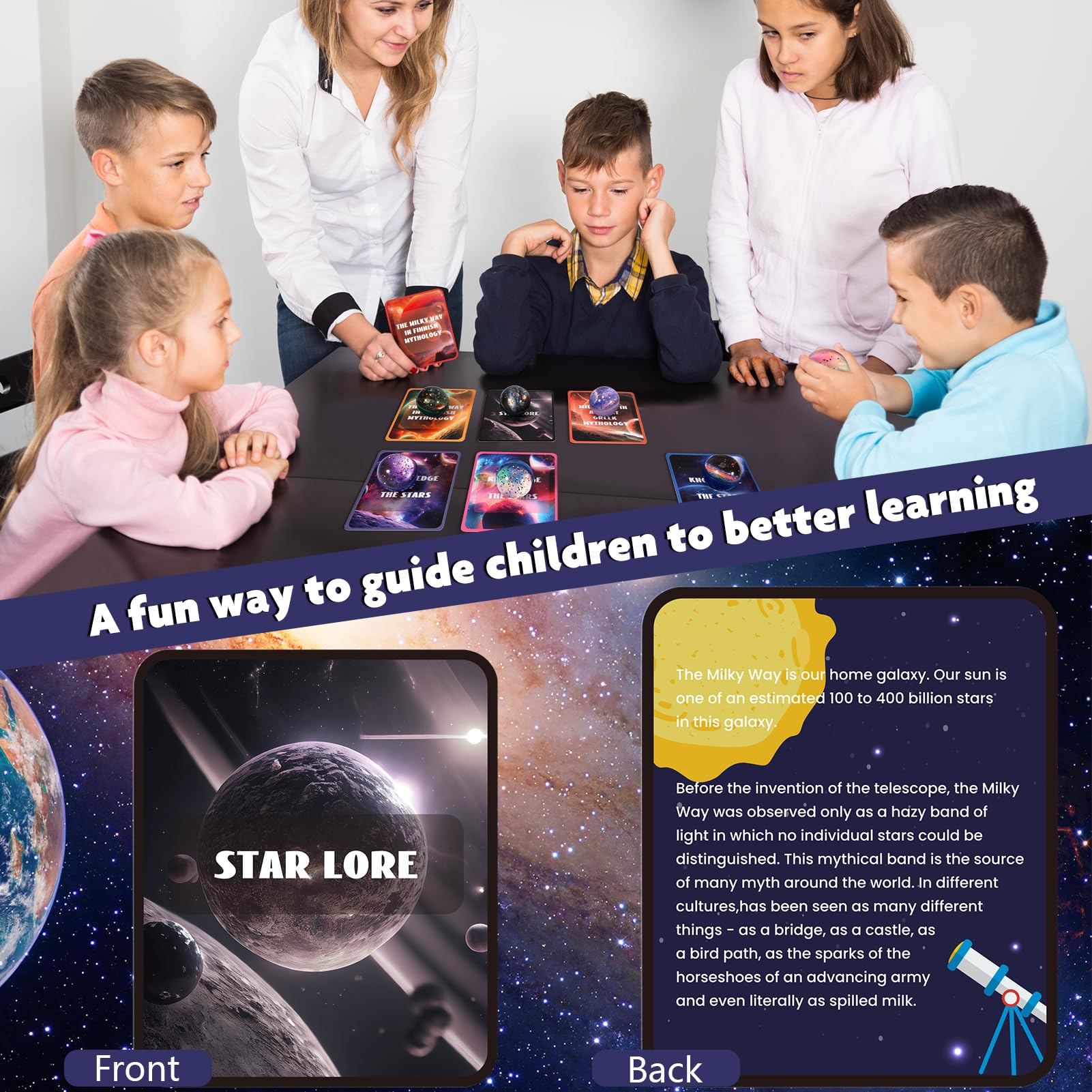 16PCS Solar System Toys for Kids - 45mm Galaxy Bouncy Balls & Space Flashcards | STEM Educational Party Favors, Classroom Learning & Birthday Gifts | Explore Planets & Stars for Science Projects & Space-Themed Decor